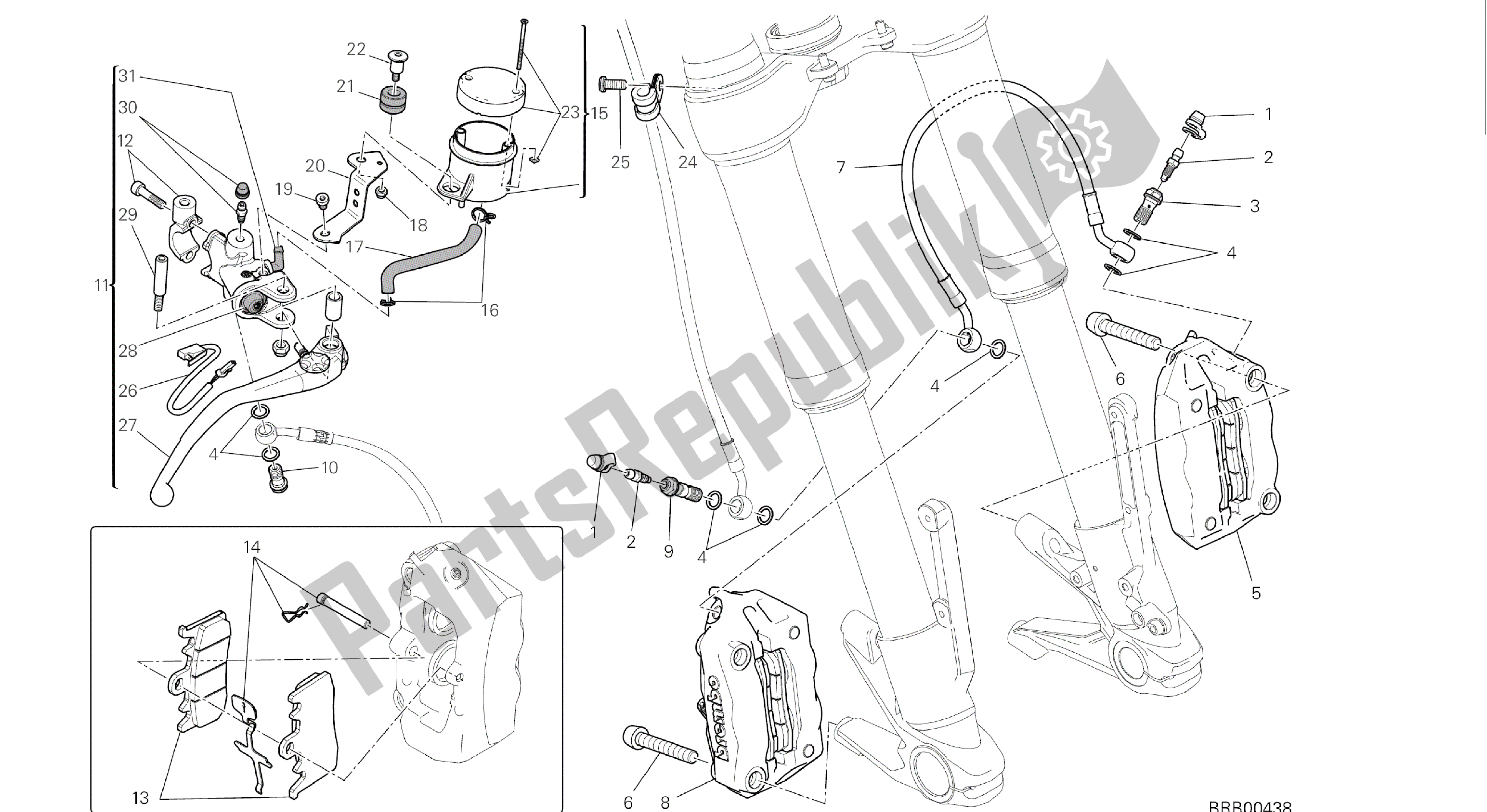 Todas as partes de Desenho 024 - Sistema De Freio Dianteiro [mod: Hym-sp; Xst: Aus, Eur, Fra, Jap, Twn] Quadro De Grupo do Ducati Hypermotard SP 821 2014