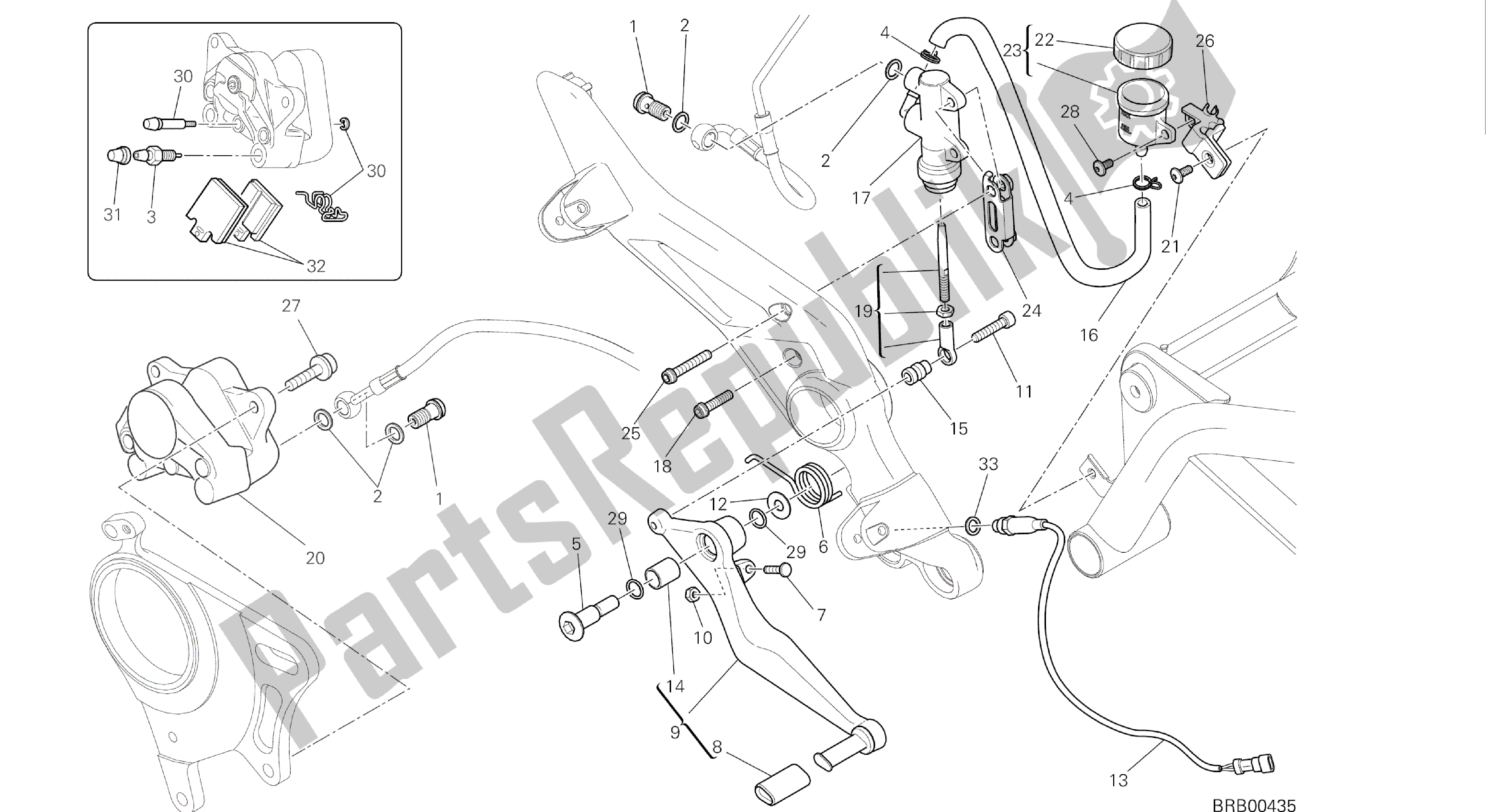 Todas las partes para Dibujo 025 - Sistema De Freno Trasero [mod: Hym-sp; Xst: Marco De Grupo Aus, Eur, Fra, Jap, Twn] de Ducati Hypermotard SP 821 2014