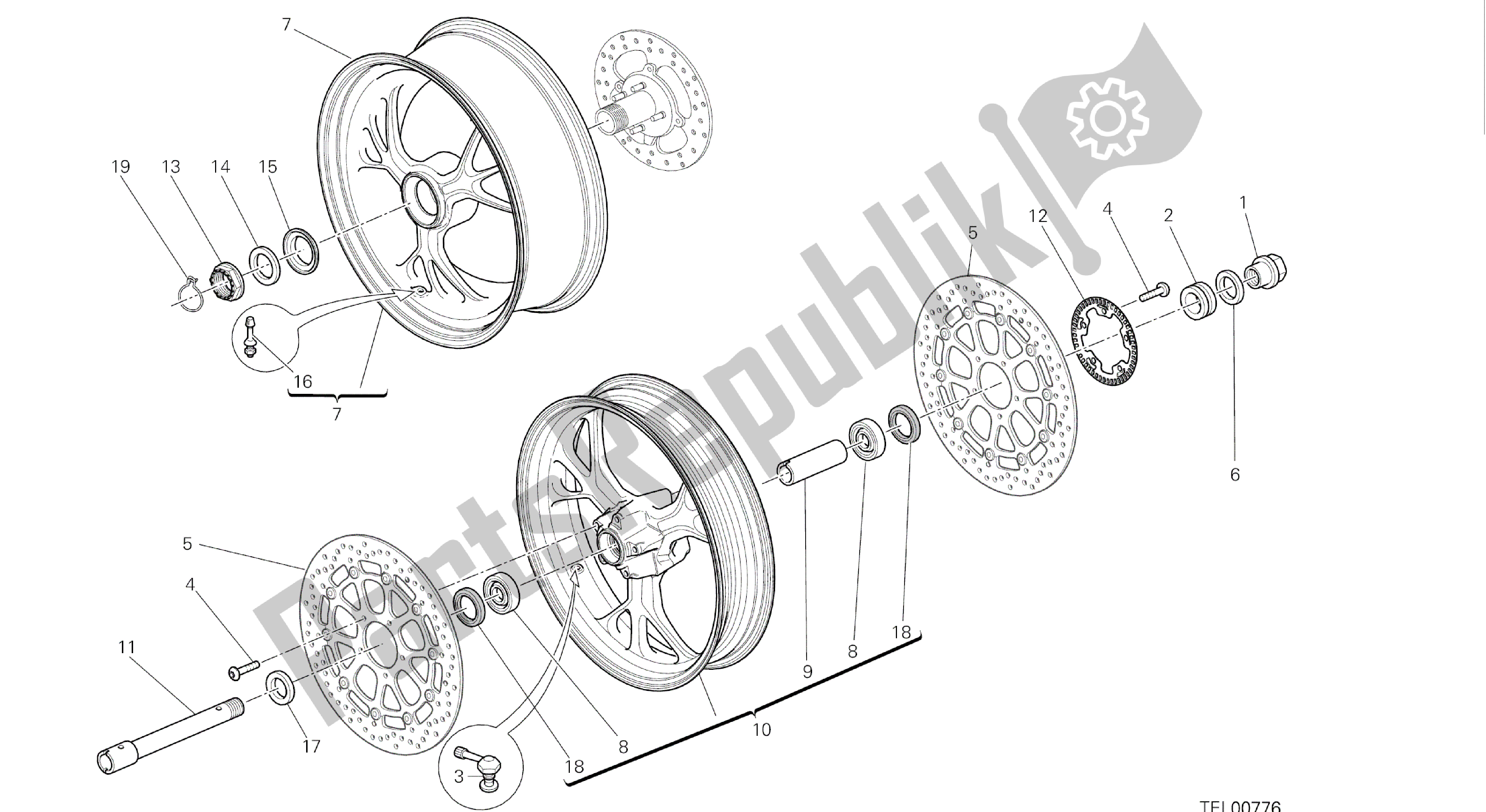 Wszystkie części do Rysunek 026 - Ruota Anteriore E Posteriore [mod: Hym-sp; Xst: Aus, Eur, Fra, Jap, Twn] Ramka Grupy Ducati Hypermotard SP 821 2014