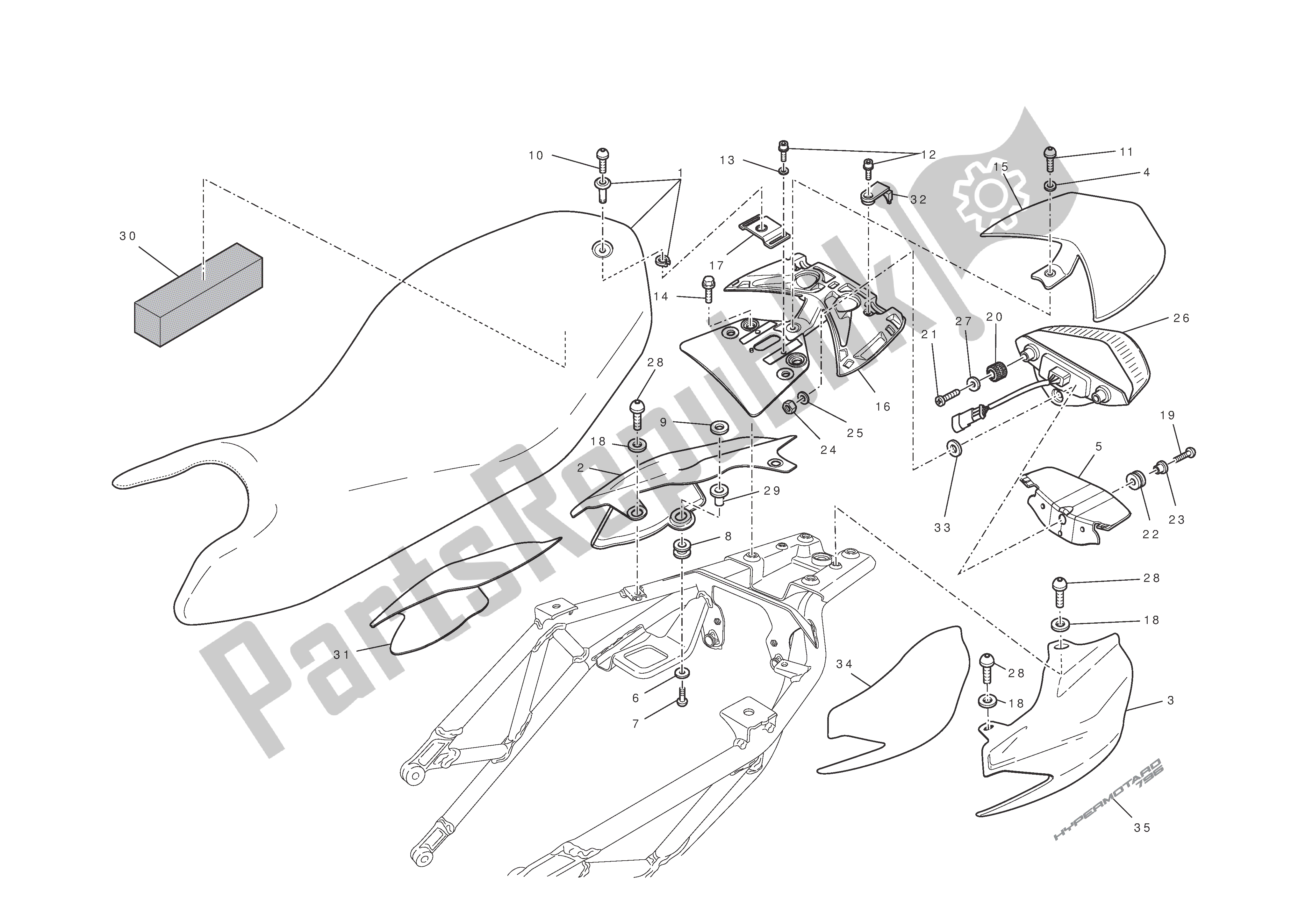 Todas as partes de Assento - Farol Traseiro do Ducati Hypermotard 796 2010
