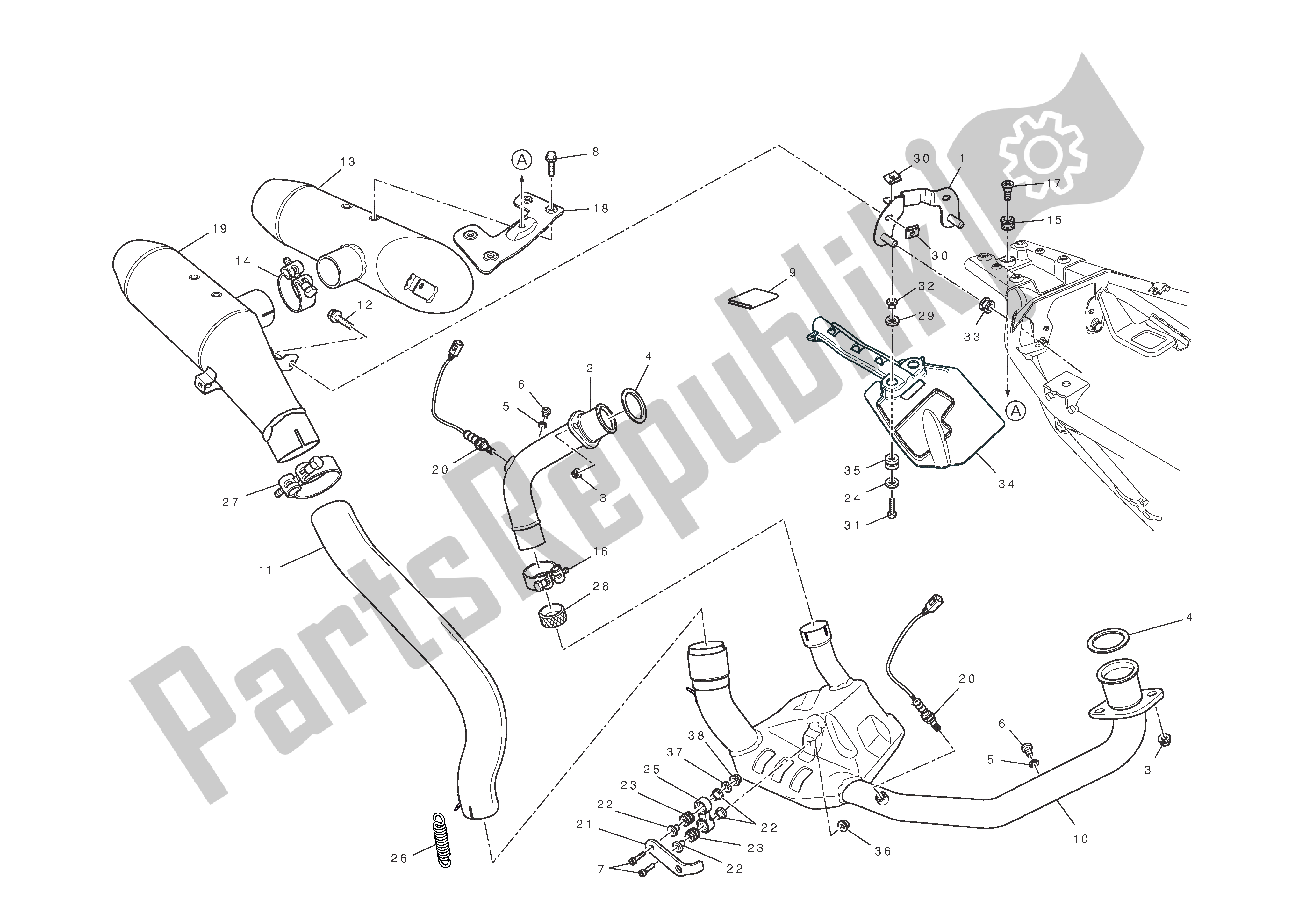 Toutes les pièces pour le Système D'échappement du Ducati Hypermotard 796 2010