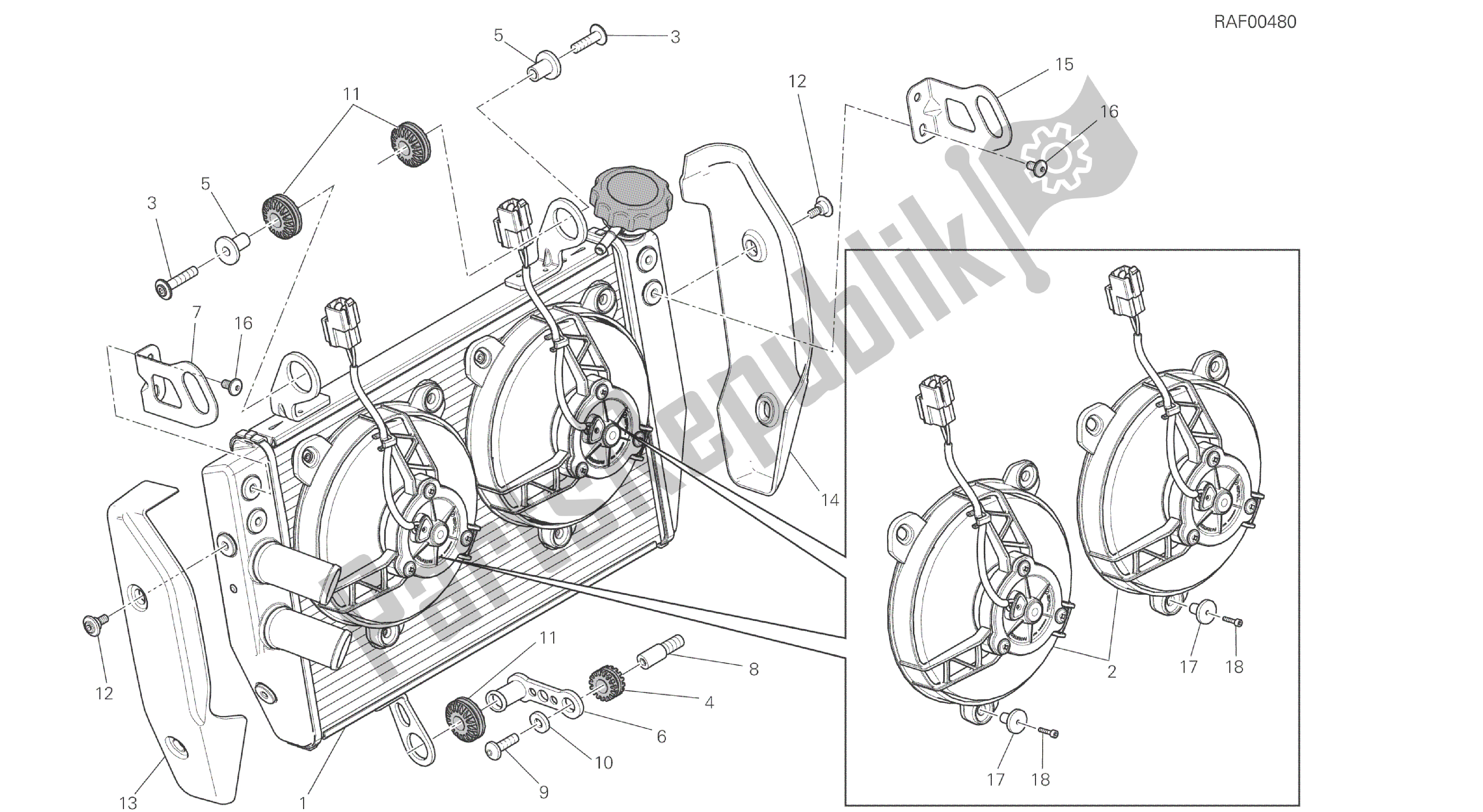 Todas las partes para Dibujo 030 - Enfriador De Agua [mod: Hyp Str; Xst: Aus, Chn, Eur, Fra, Jap, Tha, Twn] Marco De Grupo de Ducati Hypermotard 821 2014