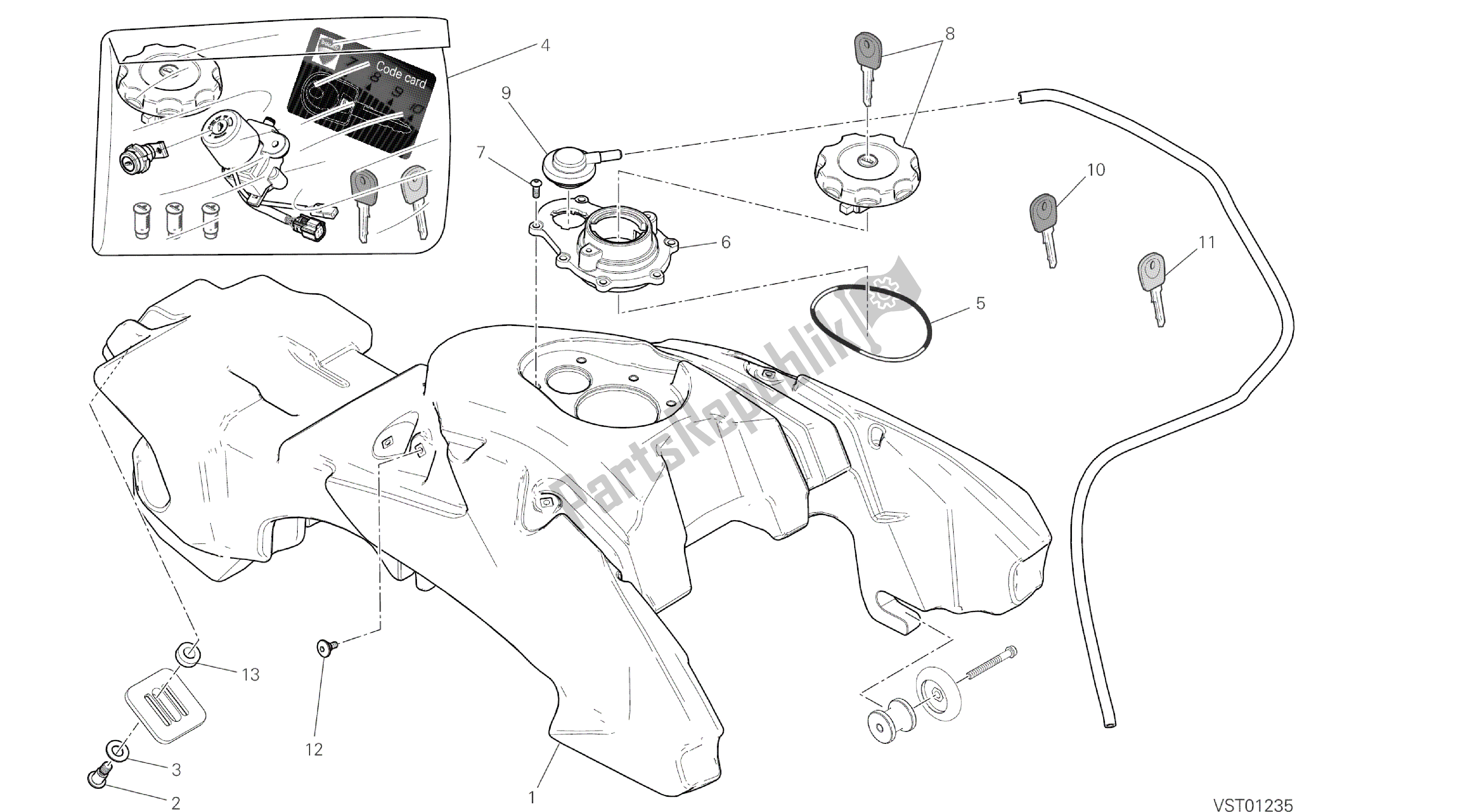 Todas as partes de Desenho 032 - Tanque De Combustível [mod: Hyp Str; Xst: Aus, Eur, Fra, Jap] Quadro De Grupo do Ducati Hypermotard 821 2014