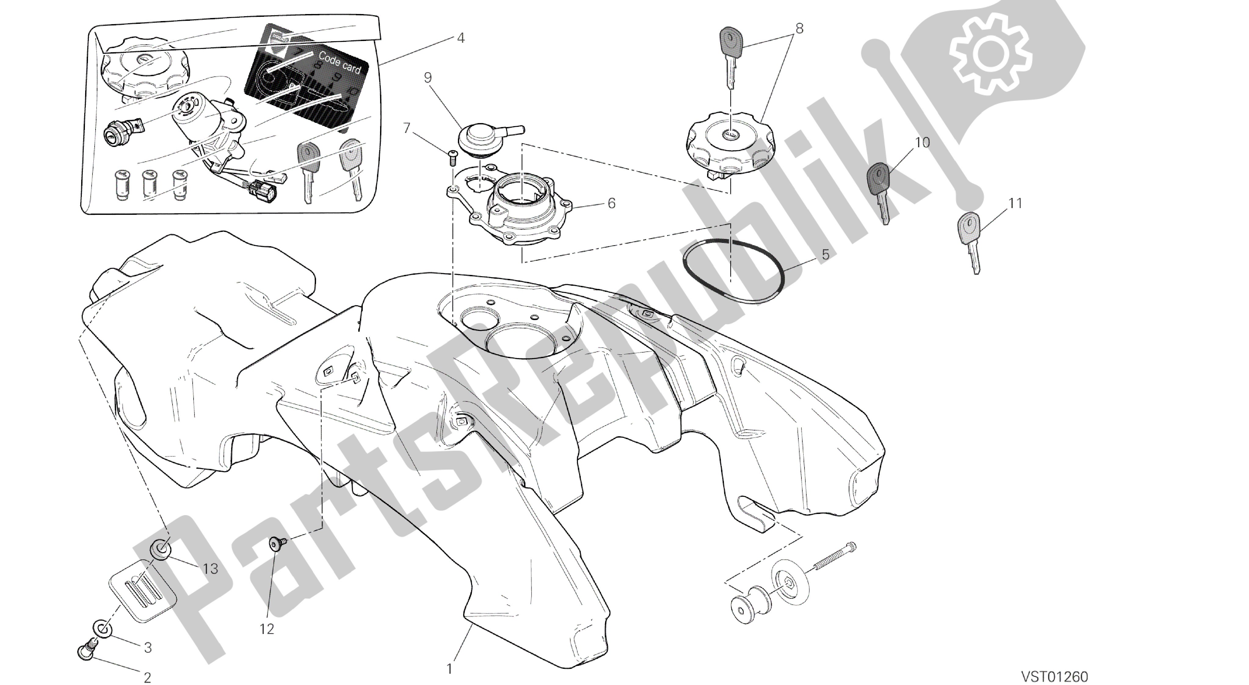 Todas las partes para Dibujo 032 - Tanque De Combustible [mod: Hyp Str; Xst: Chn, Tha, Twn] Marco De Grupo de Ducati Hypermotard 821 2014