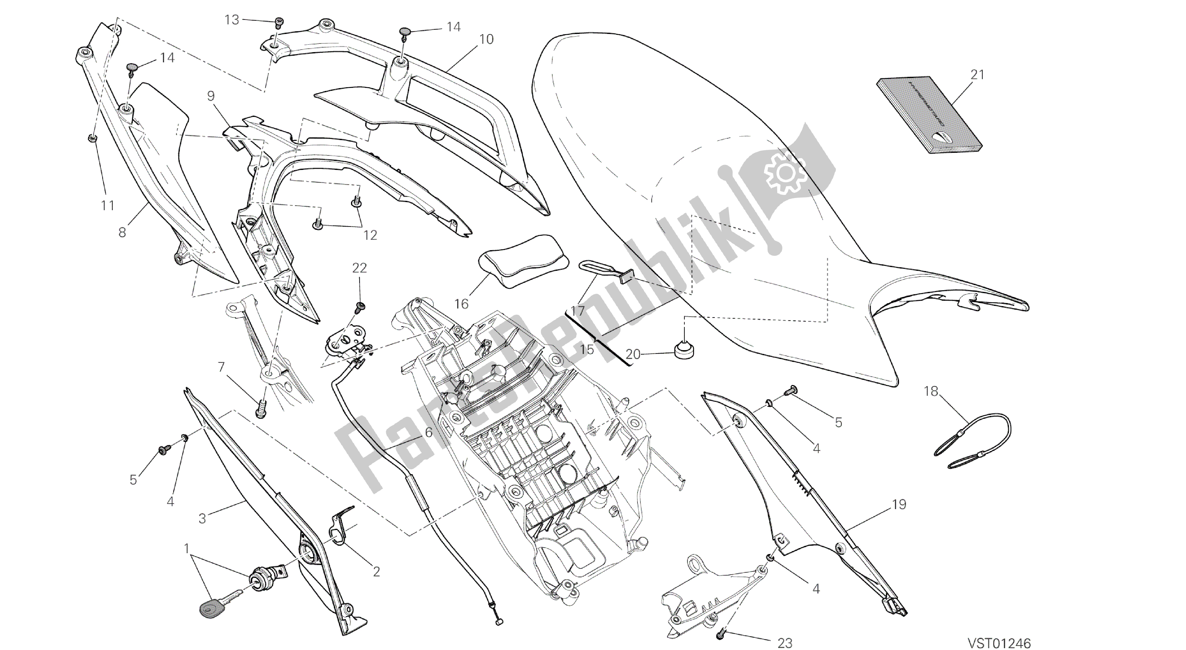 Todas las partes para Dibujo 033 - Asiento [mod: Hyp Str; Xst: Aus, Chn, Eur, Fra, Jap, Tha, Twn] Marco De Grupo de Ducati Hypermotard 821 2014