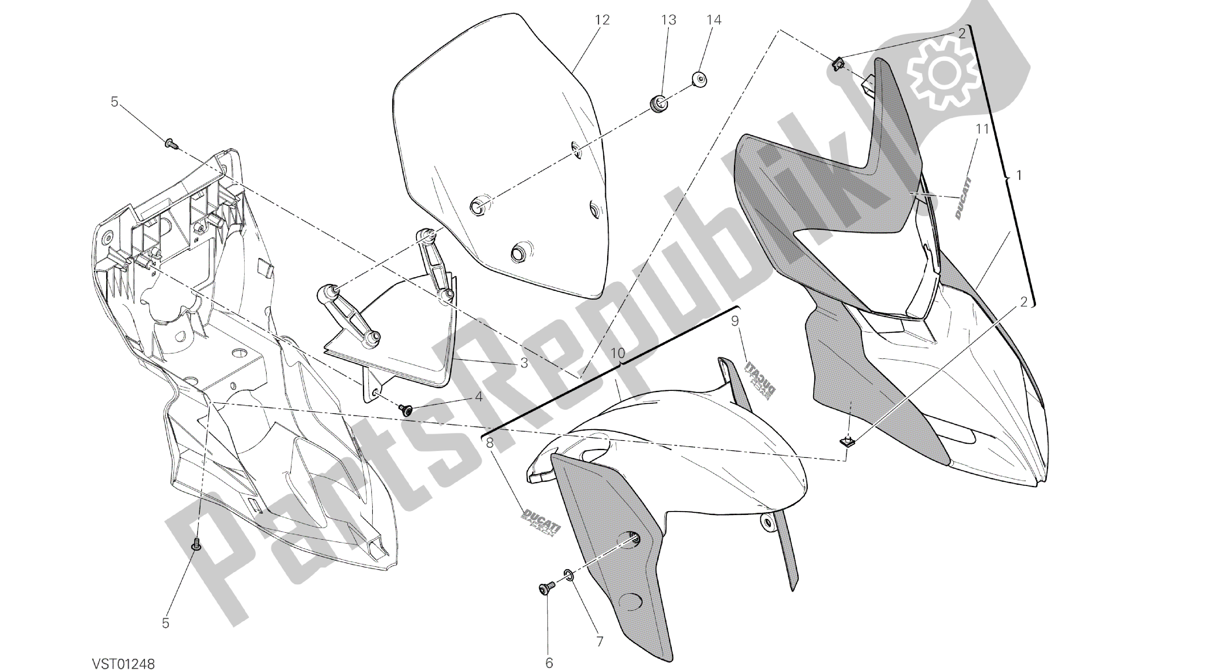 Todas las partes para Dibujo 034 - Capó [mod: Hyp Str; Xst: Aus, Eur, Fra, Jap, Tha, Twn] Frame de Ducati Hypermotard 821 2014