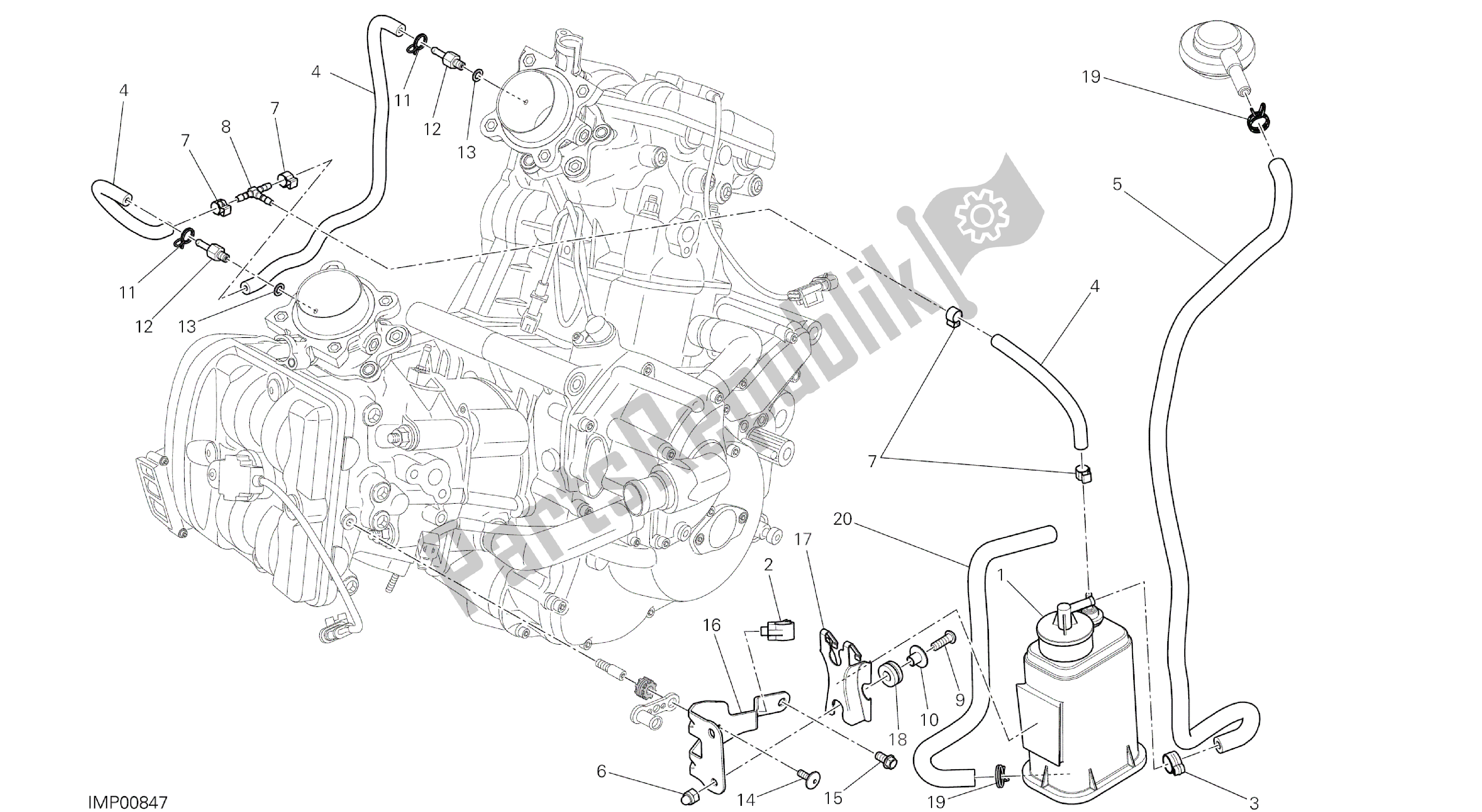 Todas as partes de Desenho 036 - Tubo De Ar Quente [mod: Hyp Str; Xst: Chn, Tha, Twn] Quadro De Grupo do Ducati Hypermotard 821 2014
