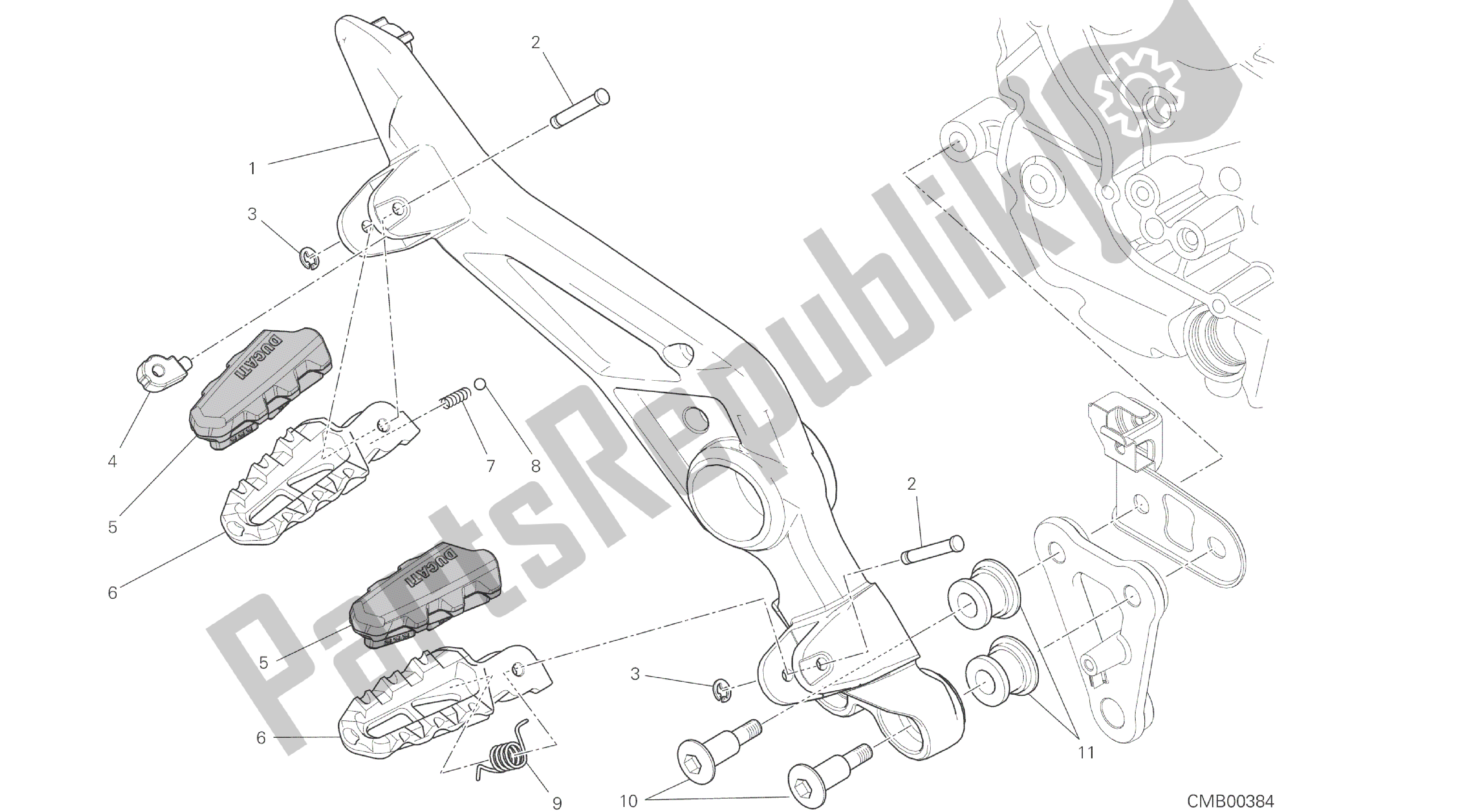 Todas las partes para Dibujo 27a - Reposapiés, Derecha [mod: Hypstr; Xst: Aus, Chn, Eur, Fra, Jap, Tha, Twn] Marco De Grupo de Ducati Hypermotard 821 2014