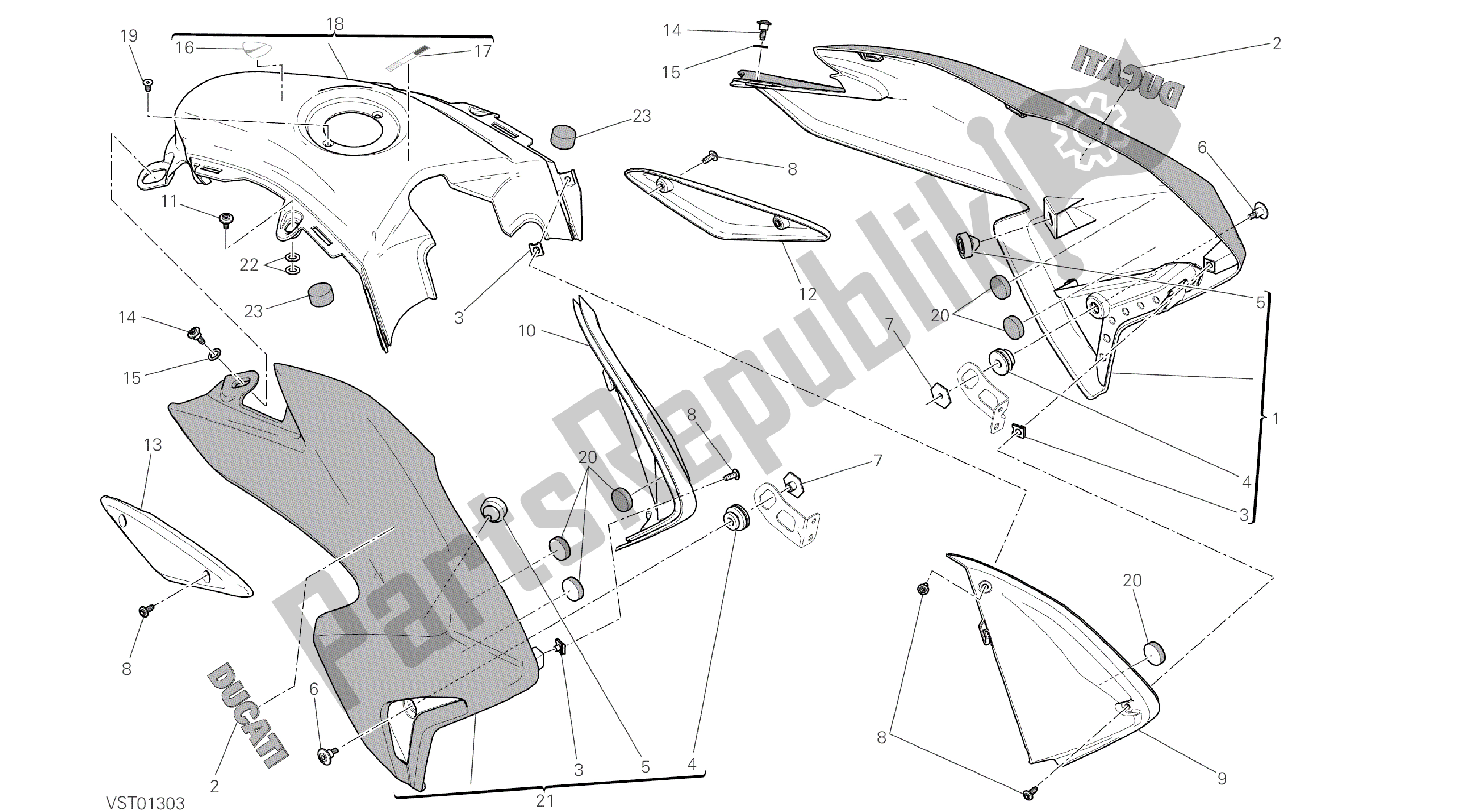 Todas las partes para Dibujo 34a - Carenado [mod: Hyp Str; Xst: Chn, Tha, Twn] Marco De Grupo de Ducati Hypermotard 821 2014