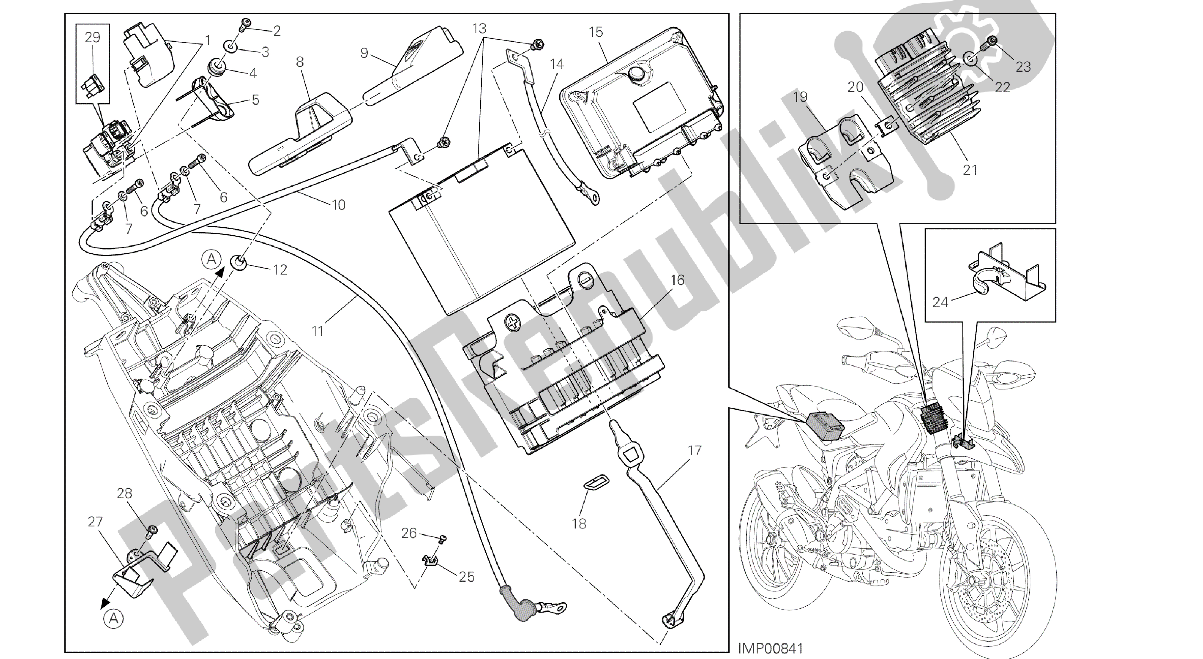 Todas las partes para Dibujo 18a - Soporte De Batería [mod: Hypstr; Xst: Aus, Chn, Eur, Fra, Jap, Tha, Twn] Grupo Eléctrico de Ducati Hypermotard 821 2014
