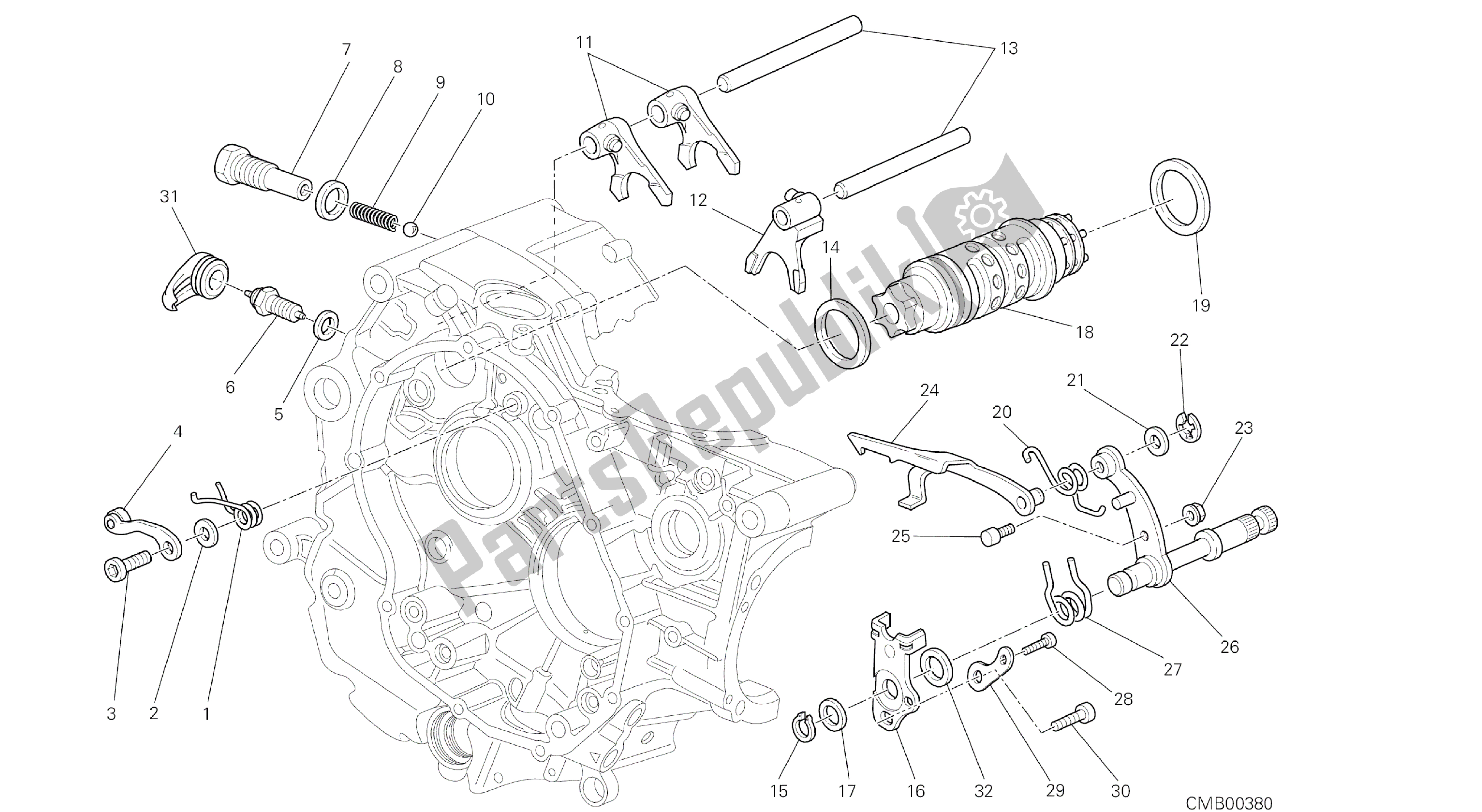 Todas las partes para Dibujo 002 - Shift Cam - Fork [mod: Hypstr; Xst: Aus, Chn, Eur, Fra, Jap, Tha, Twn] Motor De Grupo de Ducati Hypermotard 821 2014