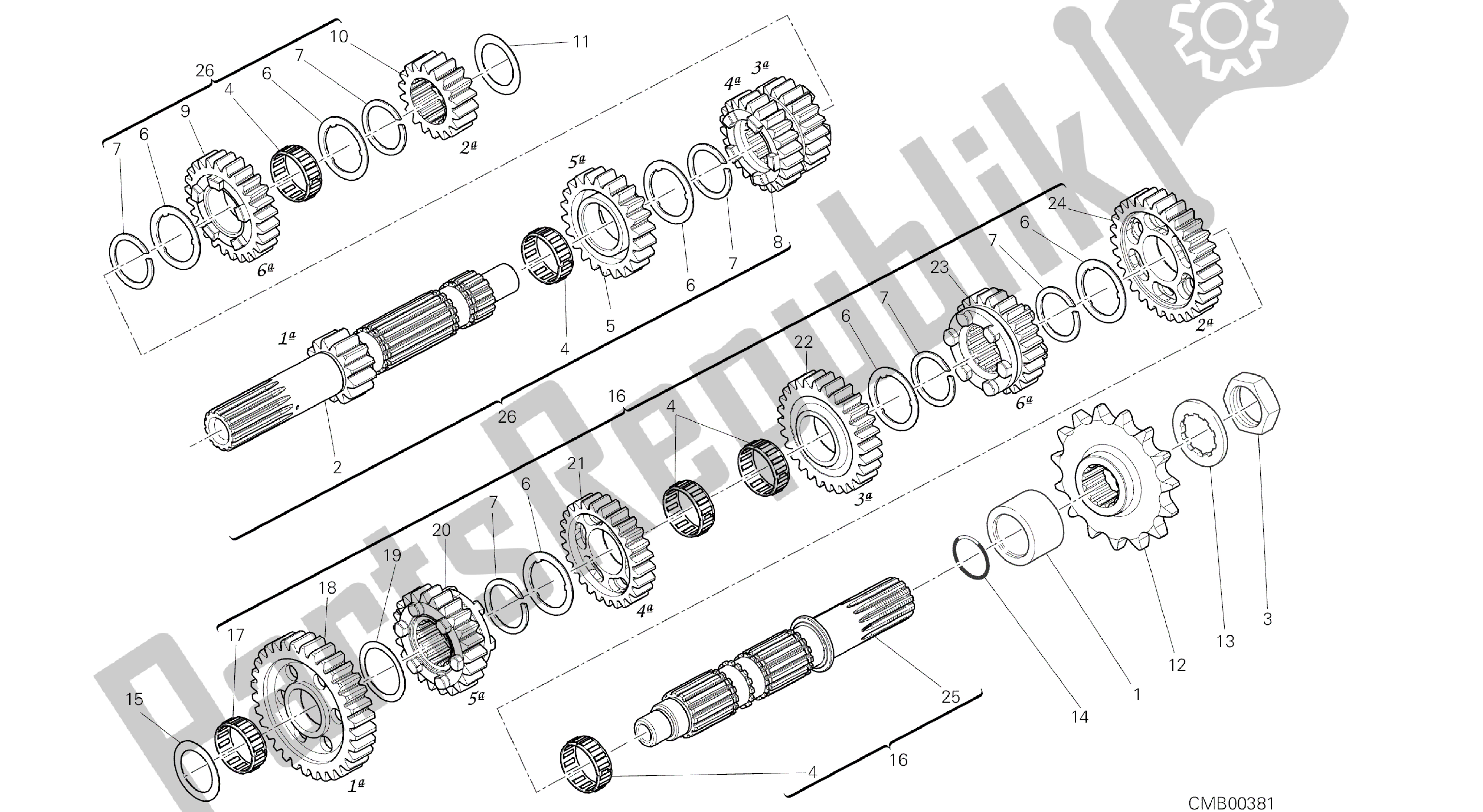 Todas as partes de Desenho 003 - Caixa De Engrenagens [mod: Hyp Str; Xst: Aus, Chn, Eur, Fra, Jap, Tha, Twn] Motor De Grupo do Ducati Hypermotard 821 2014