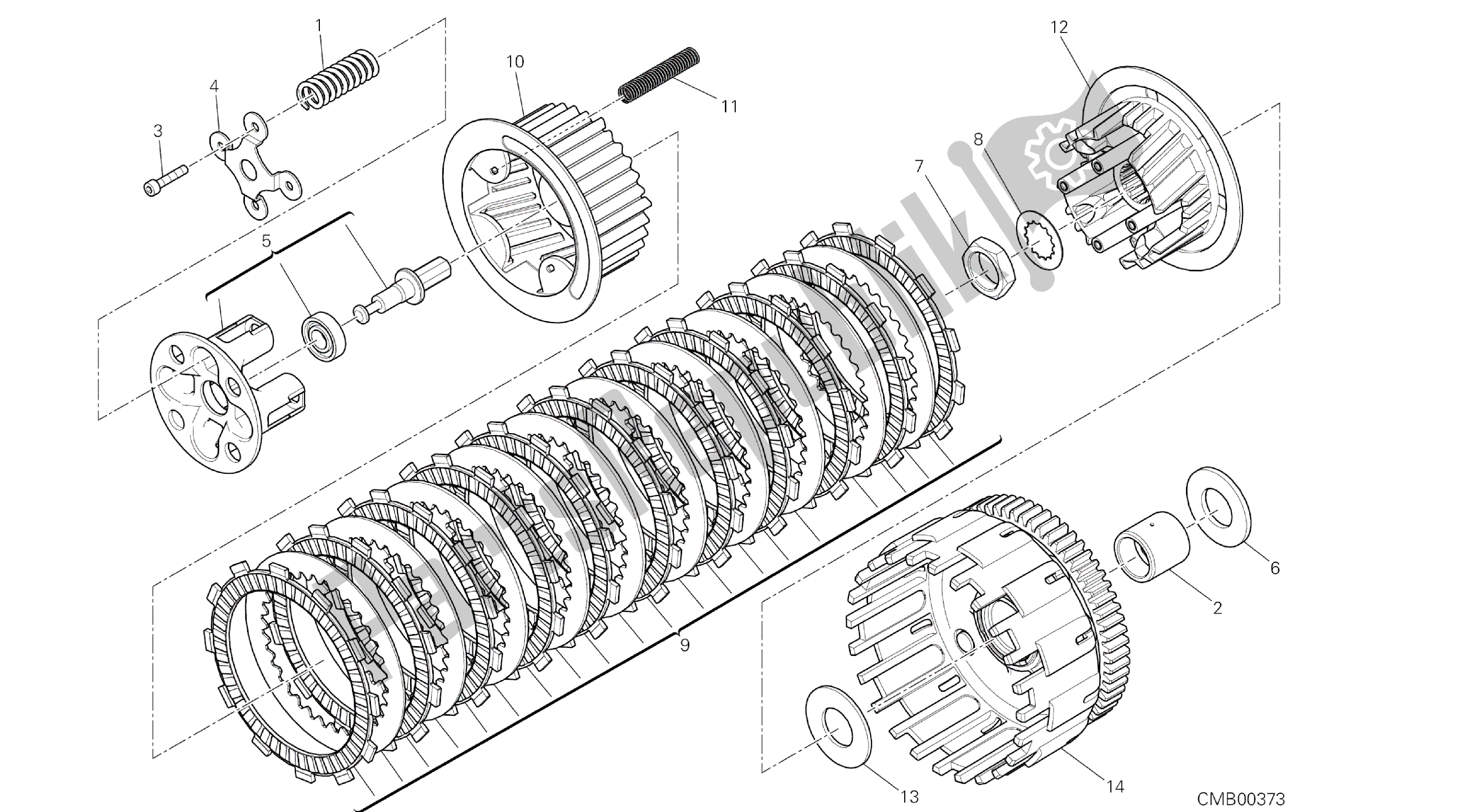 Todas as partes de Desenho 004 - Embreagem [mod: Hyp Str; Xst: Aus, Chn, Eur, Fra, Jap, Tha, Twn] Motor De Grupo do Ducati Hypermotard 821 2014