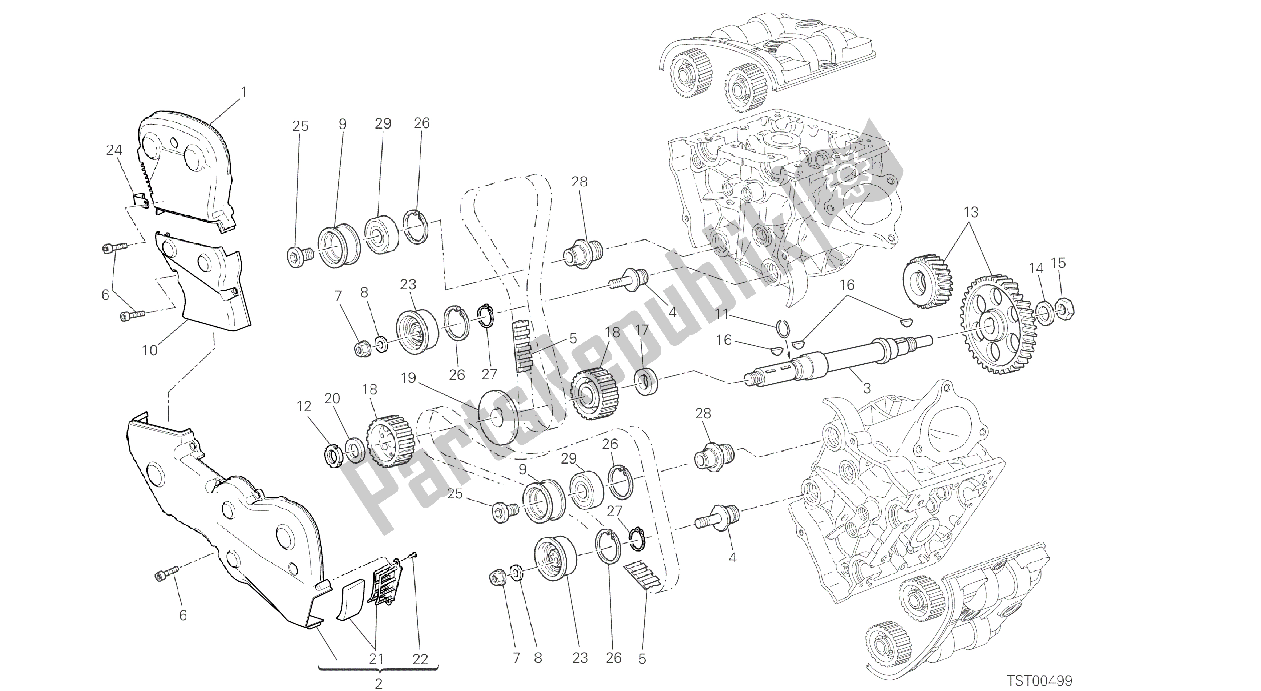 Wszystkie części do Rysunek 008 - Distribuzione [mod: Hyp Str; Xst: Aus, Chn, Eur, Fra, Jap, Tha, Twn] Grupa Silnik Ducati Hypermotard 821 2014