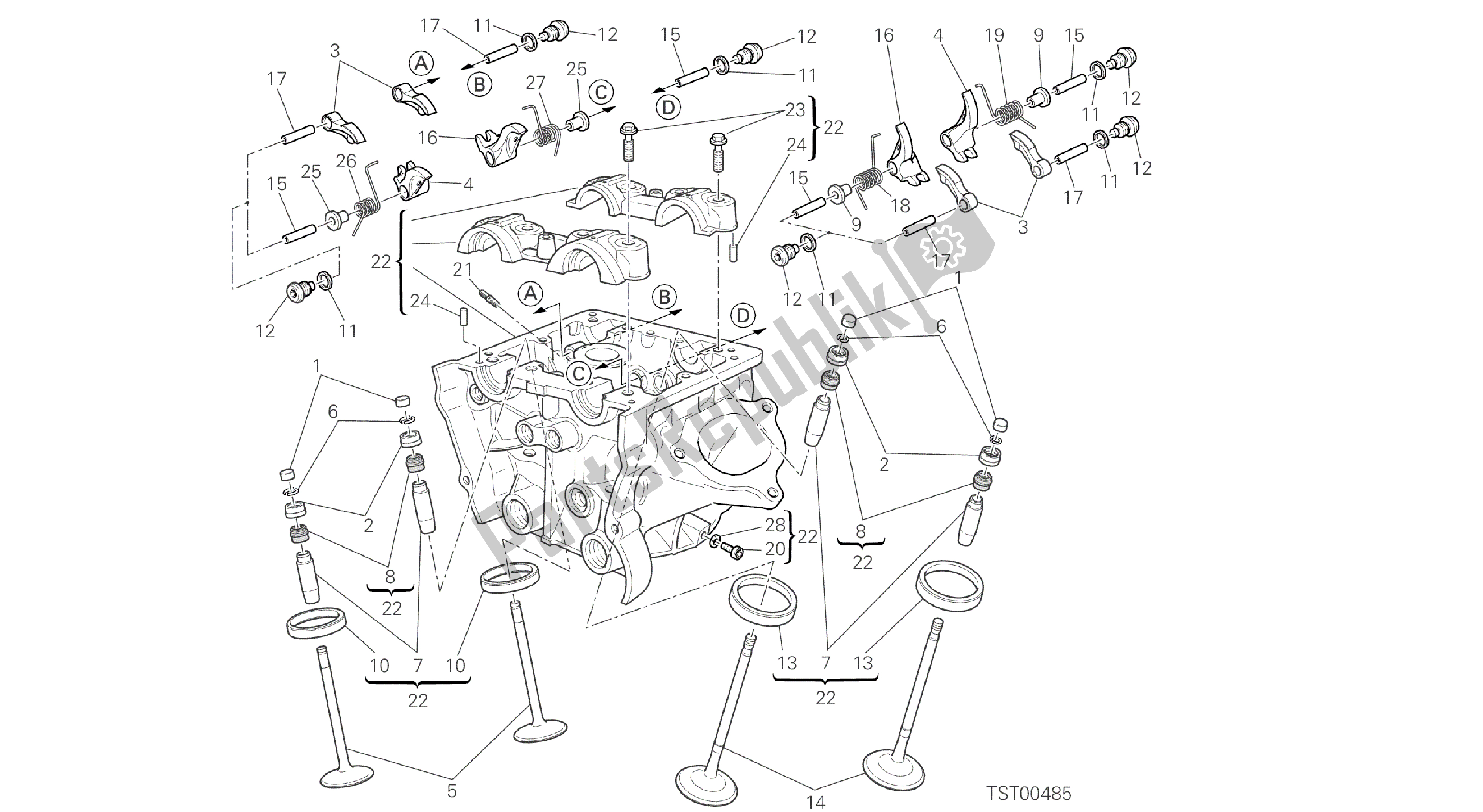 Wszystkie części do Rysunek 014 - G? Owica Pionowa [mod: Hyp Str; Xst: Aus, Chn, Eur, Fra, Jap, Tha, Twn] Grupa Silnik Ducati Hypermotard 821 2014