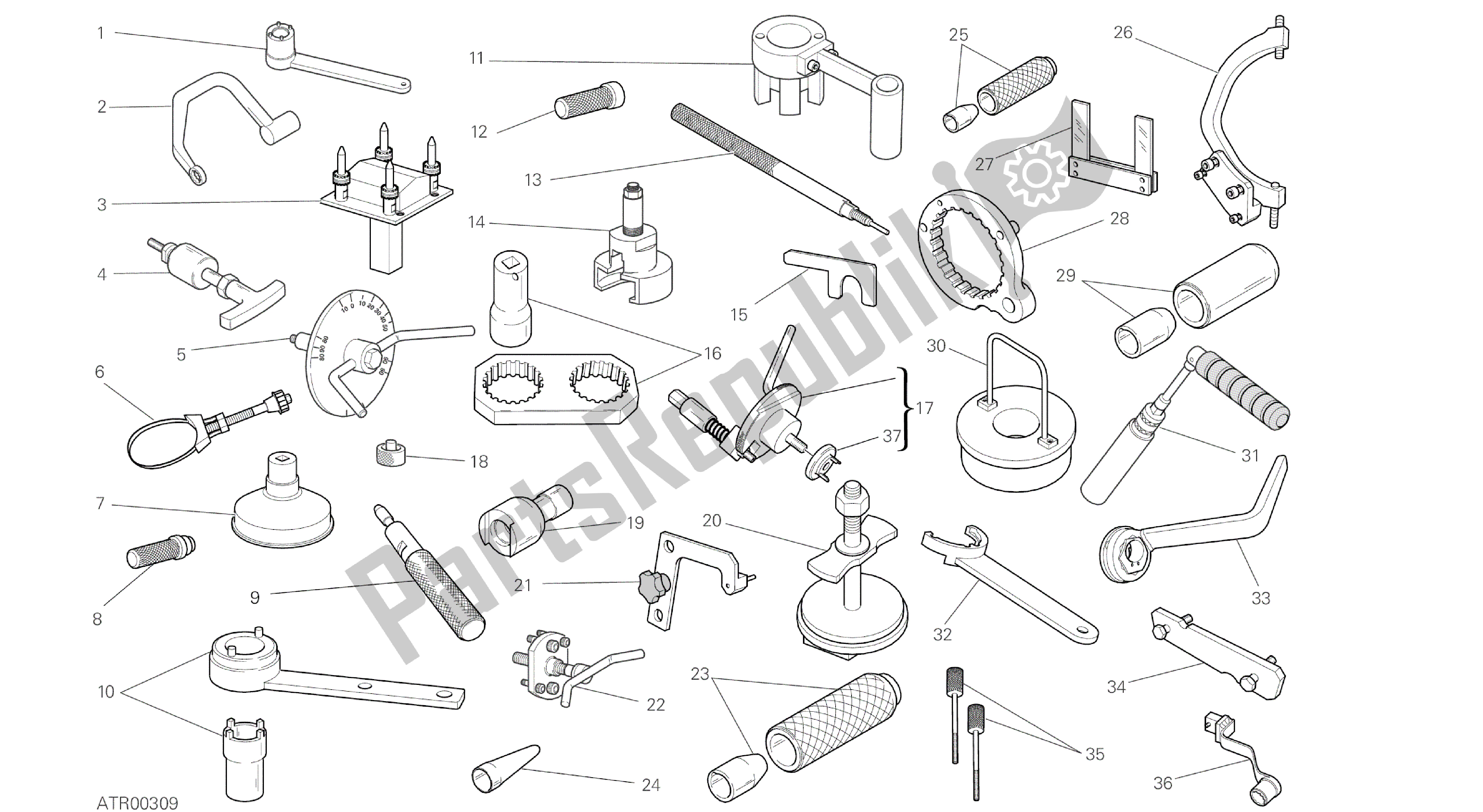 Todas las partes para Dibujo 001 - Herramientas De Servicio De Taller (motor) [mod: Hypstr; Xst: Aus, Chn, Eur, Fra, Jap, Tha, Twn] Herramientas De Grupo de Ducati Hypermotard 821 2014