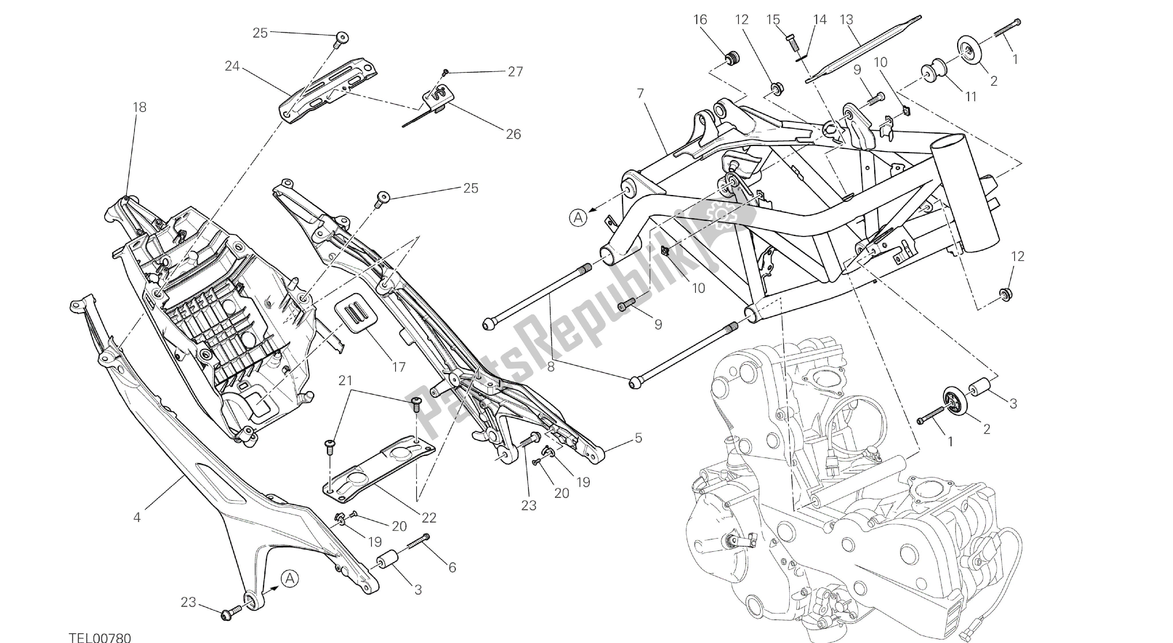 Todas las partes para Dibujo 022 - Marco [mod: Hyp Str; Xst: Aus, Chn, Eur, Fra, Jap, Tha, Twn] Marco De Grupo de Ducati Hypermotard 821 2014