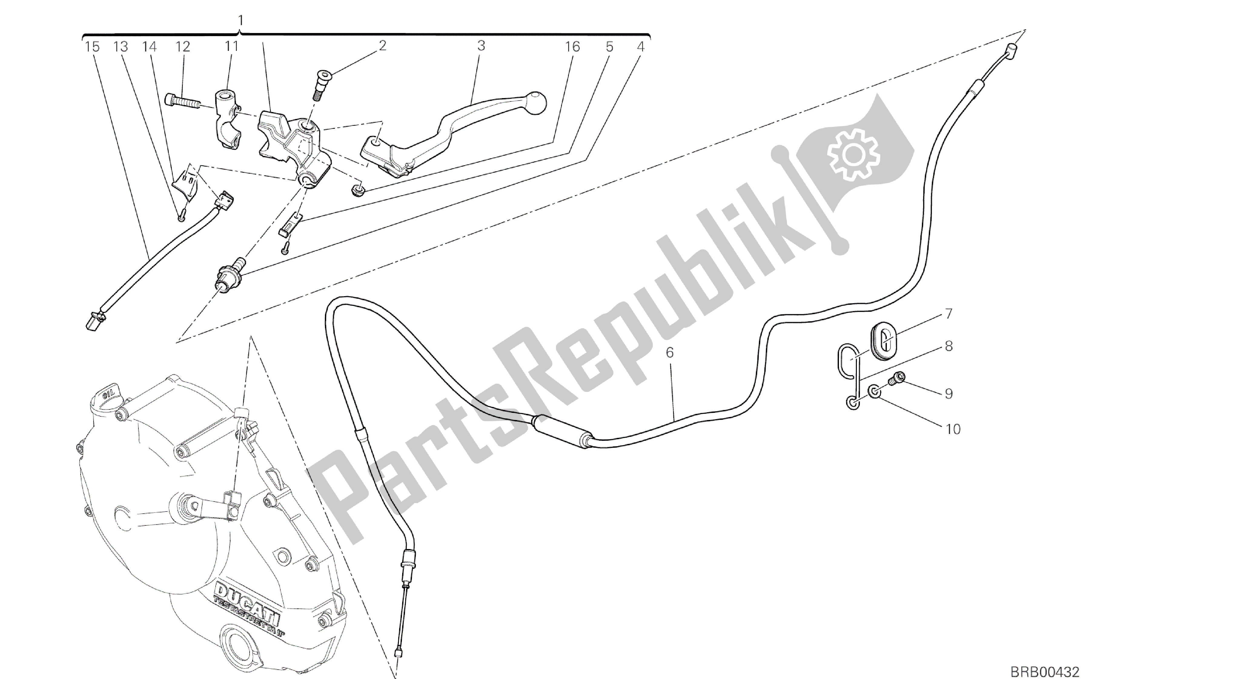 Todas as partes de Desenho 023 - Controle De Embreagem [mod: Hypstr; Xst: Aus, Chn, Eur, Fra, Jap, Tha, Twn] Quadro De Grupo do Ducati Hypermotard 821 2014