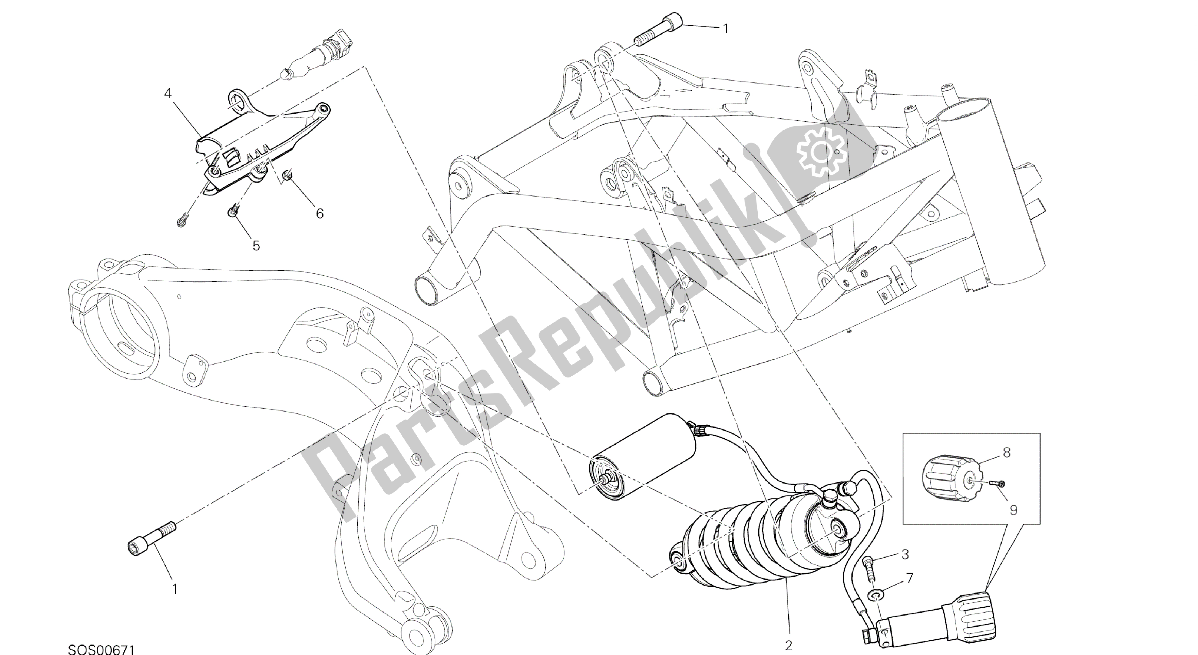 Todas as partes de Desenho 028 - Sospensione Posteriore [mod: Hypstr; Xst: Aus, Eur, Fra, Jap, Twn] Quadro De Grupo do Ducati Hypermotard 821 2015
