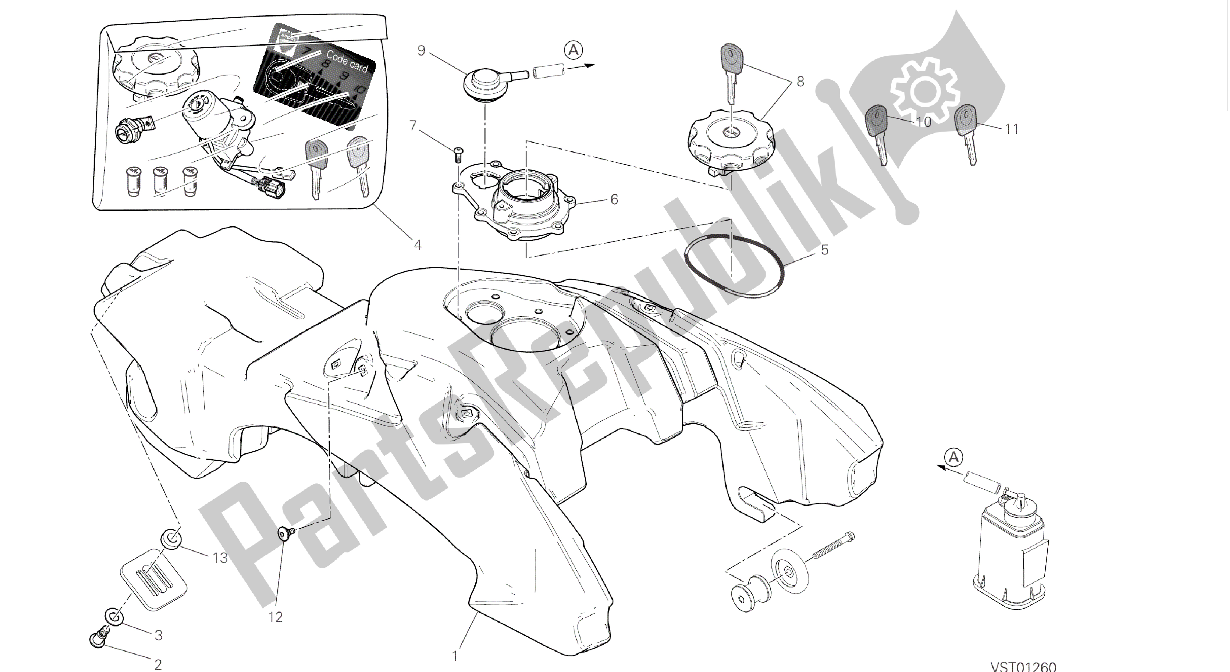 Todas as partes de Desenho 032 - Tanque De Combustível [mod: Hyp Str; Xst: Twn] Quadro De Grupo do Ducati Hypermotard 821 2015