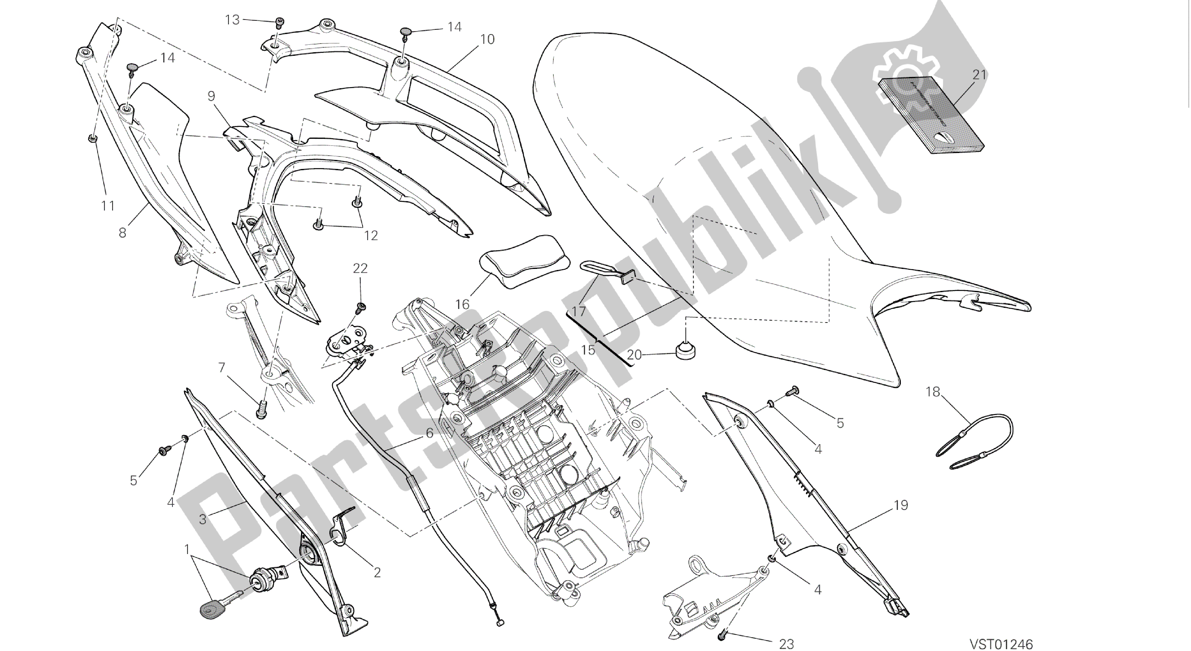 Todas as partes de Desenho 033 - Assento [mod: Hyp Str; Xst: Aus, Eur, Fra, Jap, Twn] Quadro De Grupo do Ducati Hypermotard 821 2015