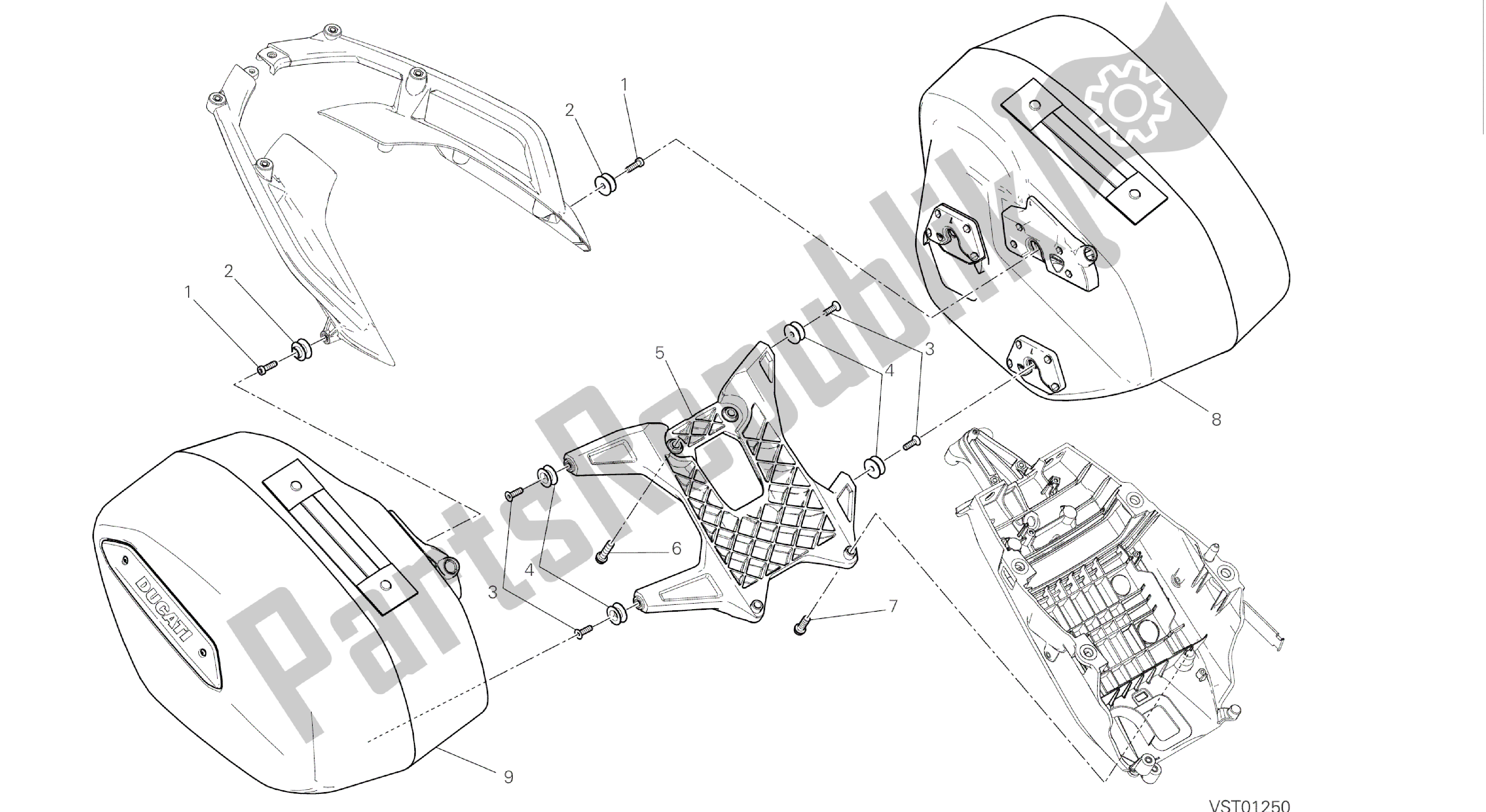 Todas as partes de Desenho 035 - Cestos Laterais [mod: Hyp Str; Xst: Aus, Eur, Fra, Jap, Twn] Quadro De Grupo do Ducati Hypermotard 821 2015