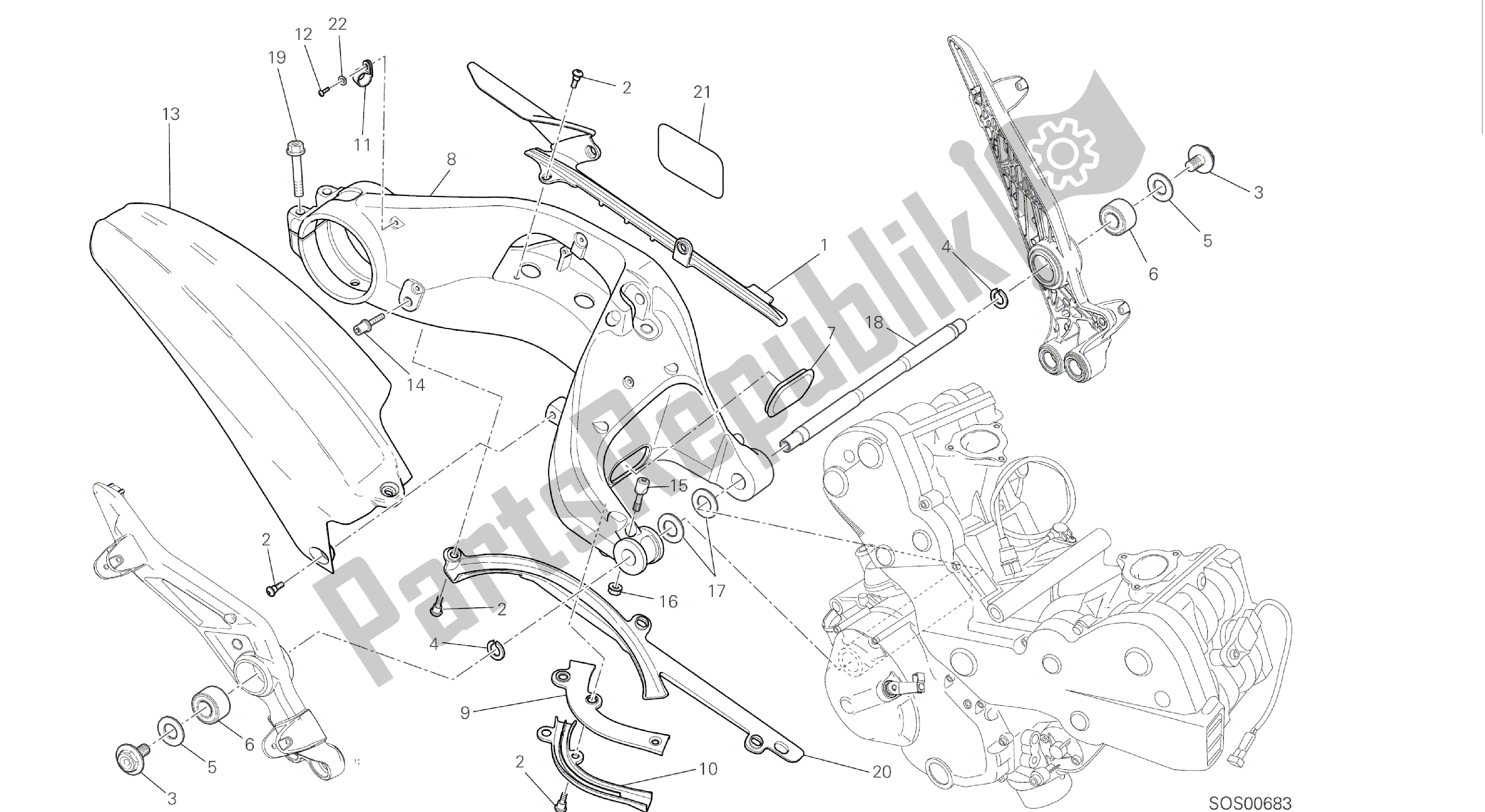 Todas as partes de Desenho 28a - Forcellone Posteriore [mod: Hyp Str; Xst: Eur, Fra, Jap, Twn] Quadro De Grupo do Ducati Hypermotard 821 2015