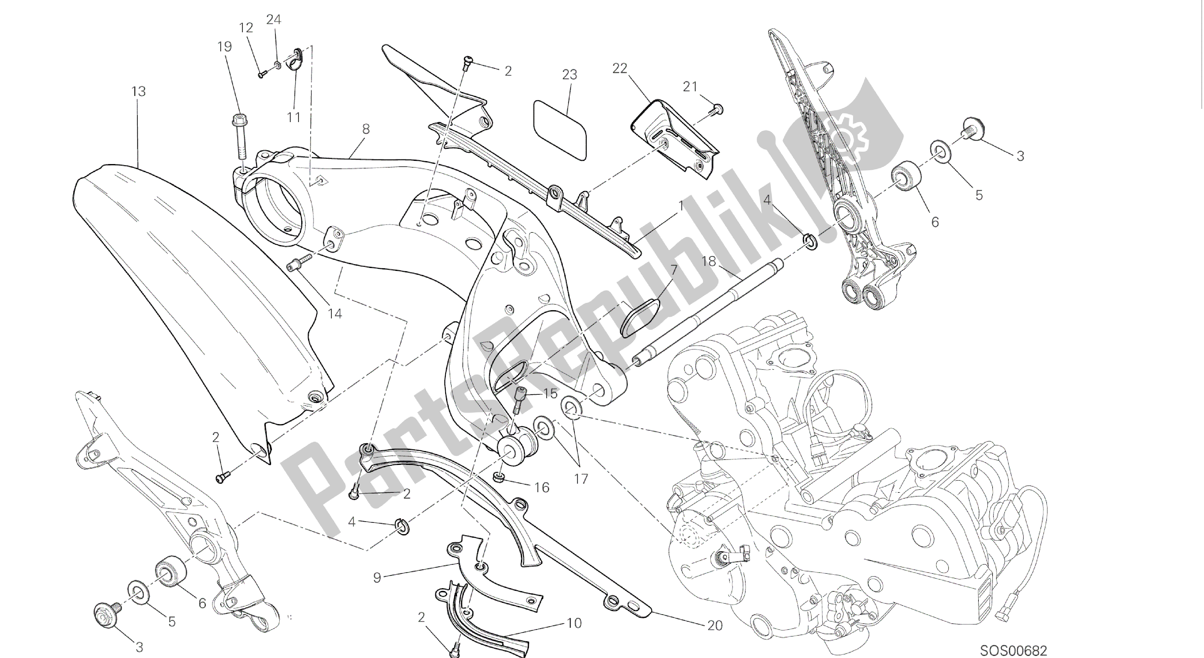 Tutte le parti per il Disegno 28a - Forcellone Posteriore [mod: Hyp Str; Xst: Aus] Cornice Di Gruppo del Ducati Hypermotard 821 2015