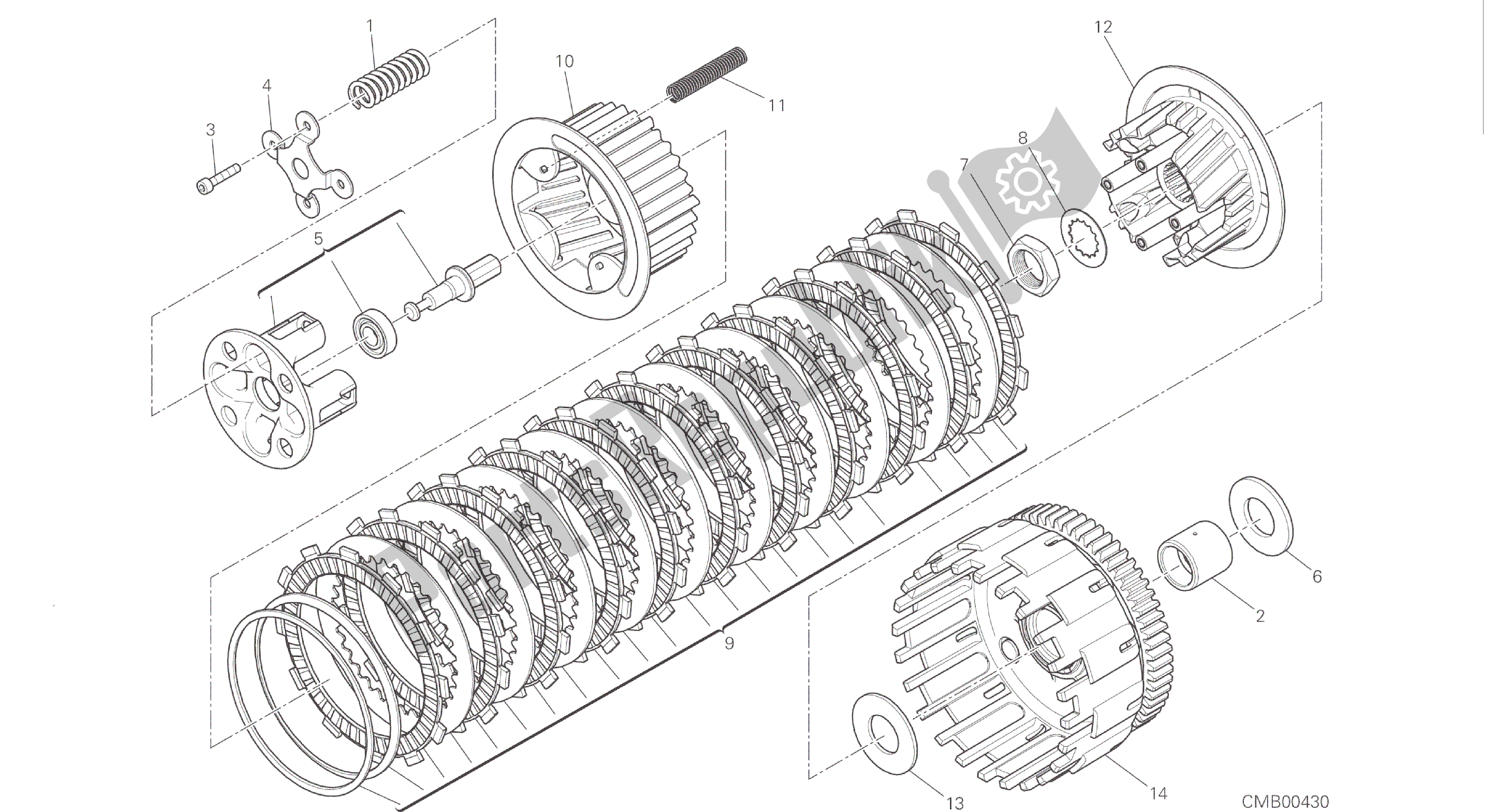 Todas as partes de Desenho 004 - Embreagem [mod: Hyp Str; Xst: Aus, Eur, Fra, Jap, Twn] Motor De Grupo do Ducati Hypermotard 821 2015