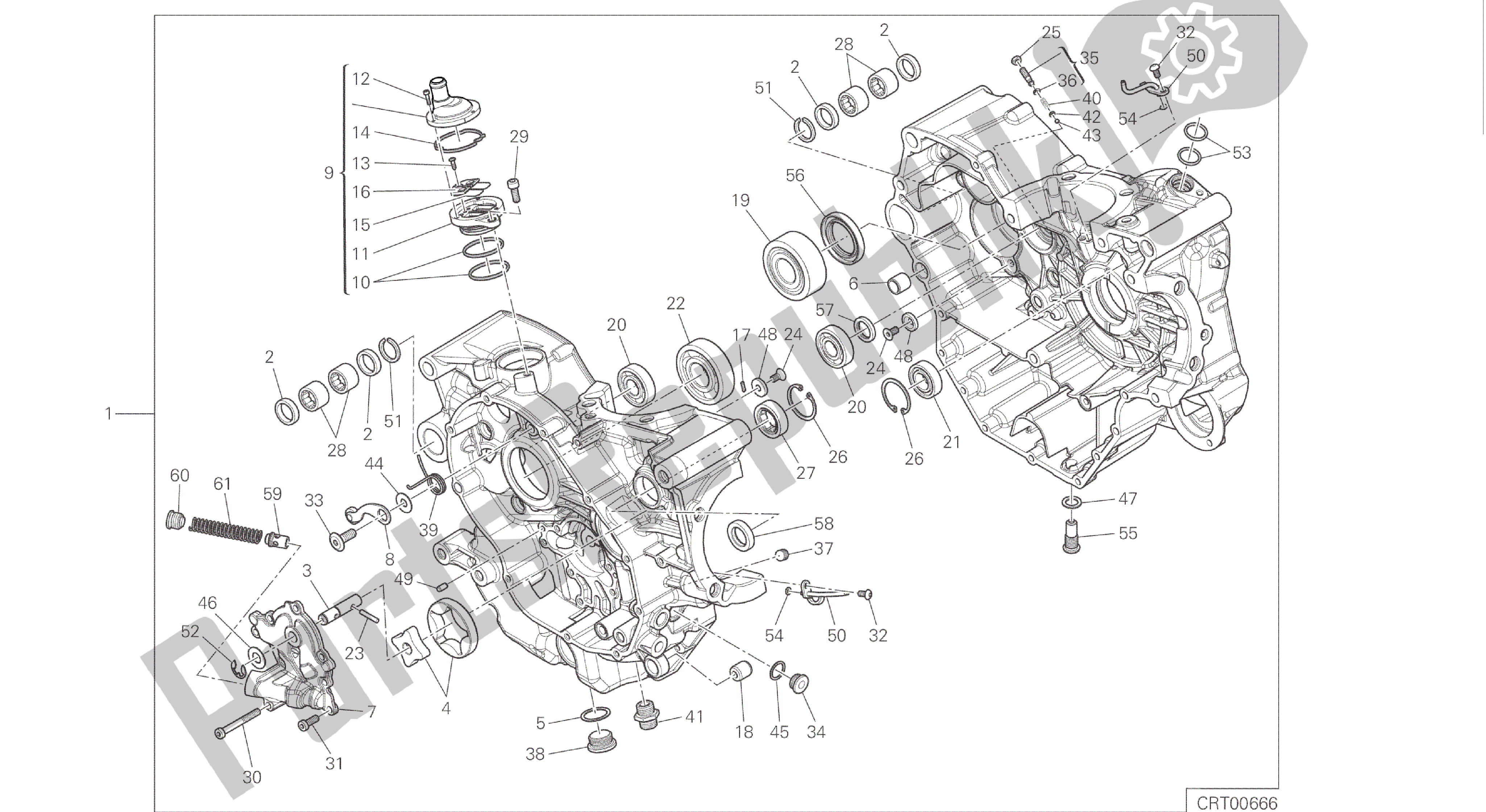 All parts for the Drawing 010 - Half-crankcases Pair [mod:hyp Str;xst:aus,eur,fra,jap,twn]group Engine of the Ducati Hypermotard 821 2015