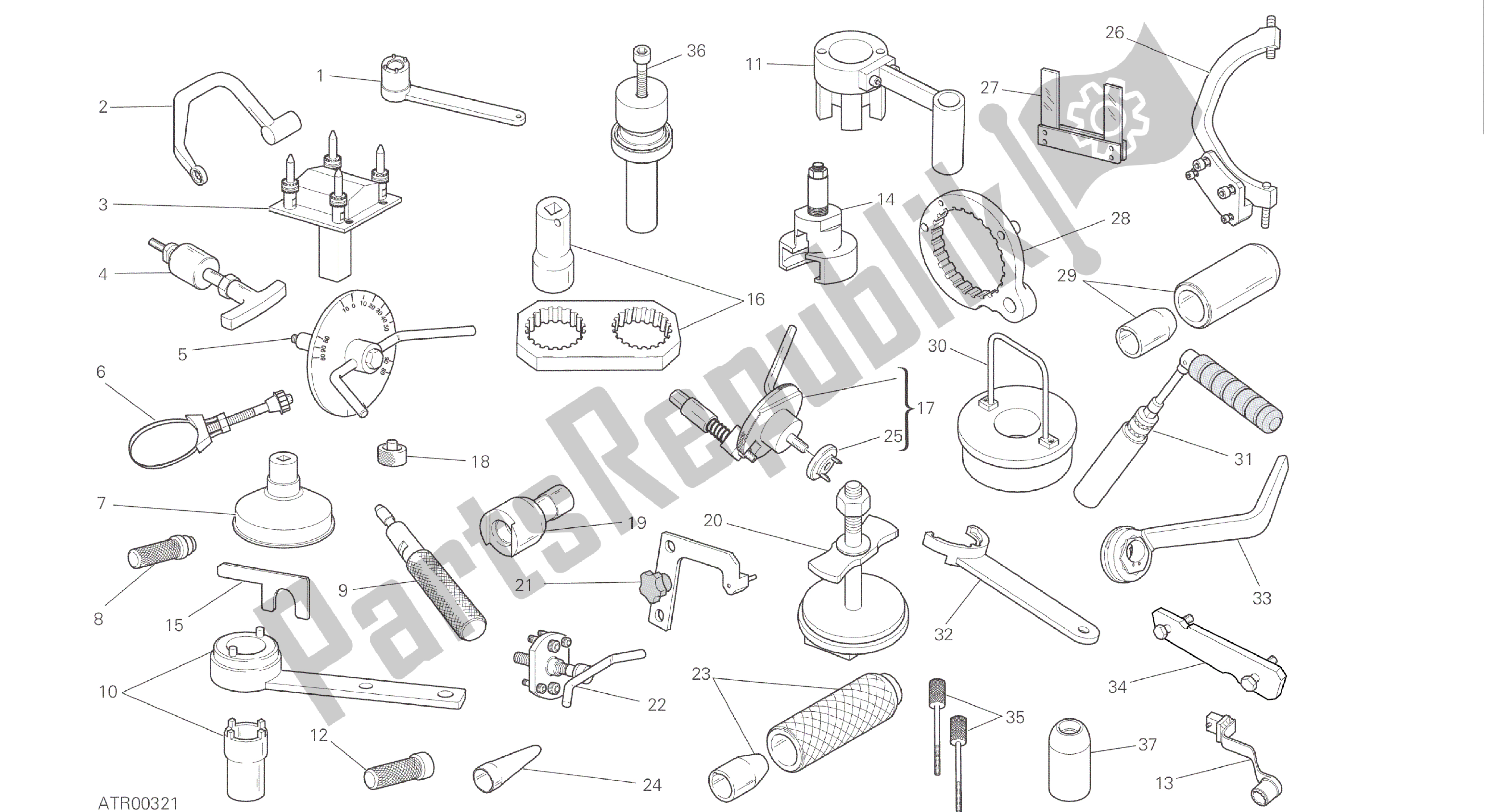 All parts for the Drawing 001 - Workshop Service Tools (engine) [mod:hypstr;xst:aus,eur,fra,jap,twn]group Tools of the Ducati Hypermotard 821 2015