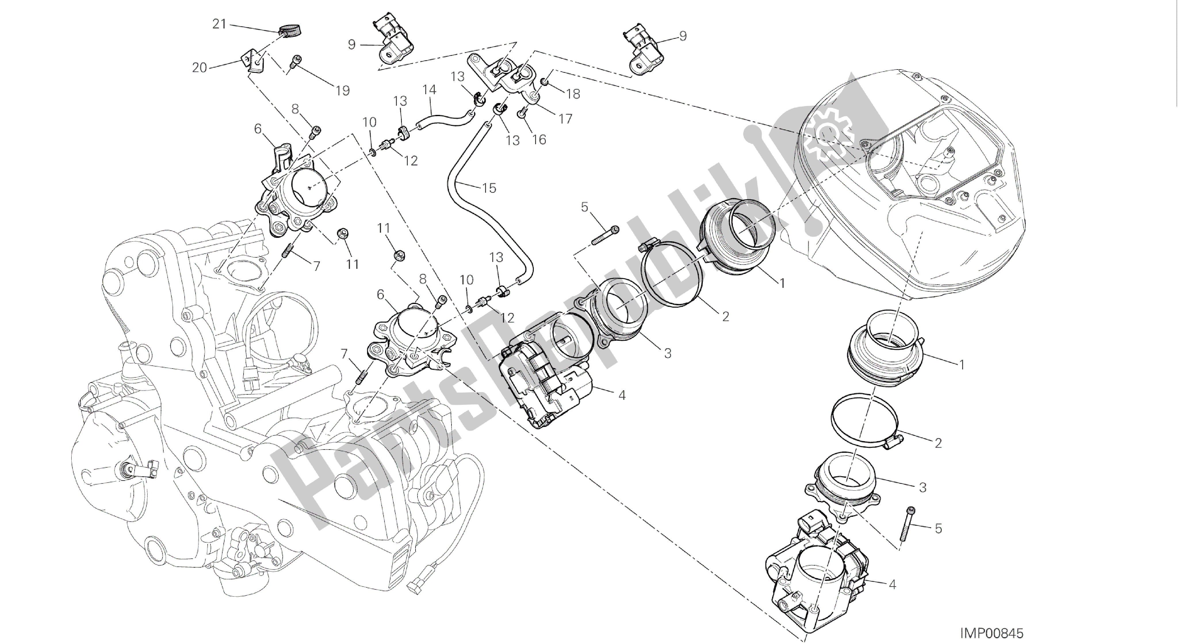 All parts for the Drawing 016 - Throttle Body [mod:hyp Str;xst:twn]group Frame of the Ducati Hypermotard 821 2015