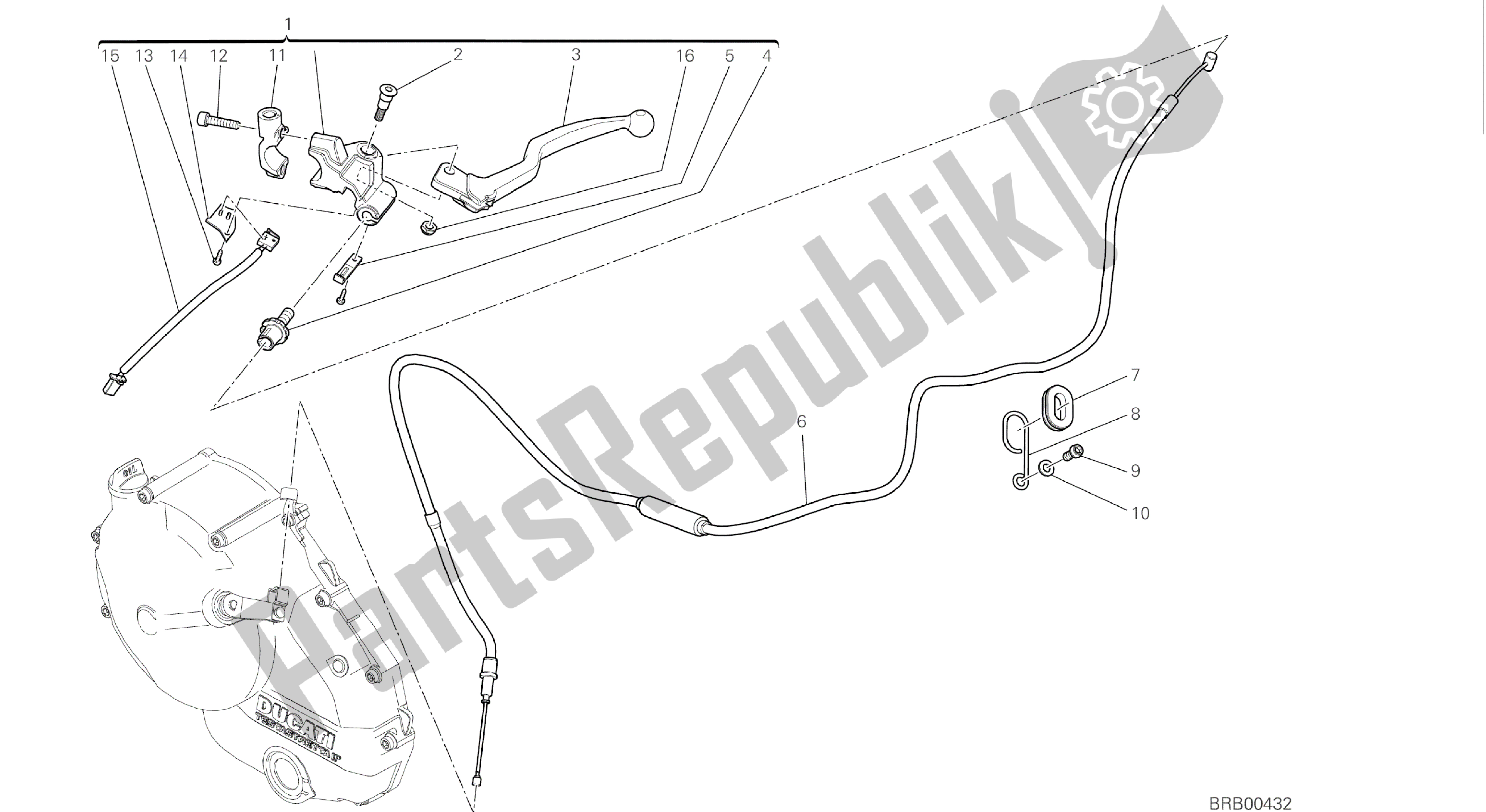 Todas as partes de Desenho 023 - Controle De Embreagem [mod: Hyp Str; Xst: Aus, Eur, Fra, Jap, Twn] Quadro De Grupo do Ducati Hypermotard 821 2015