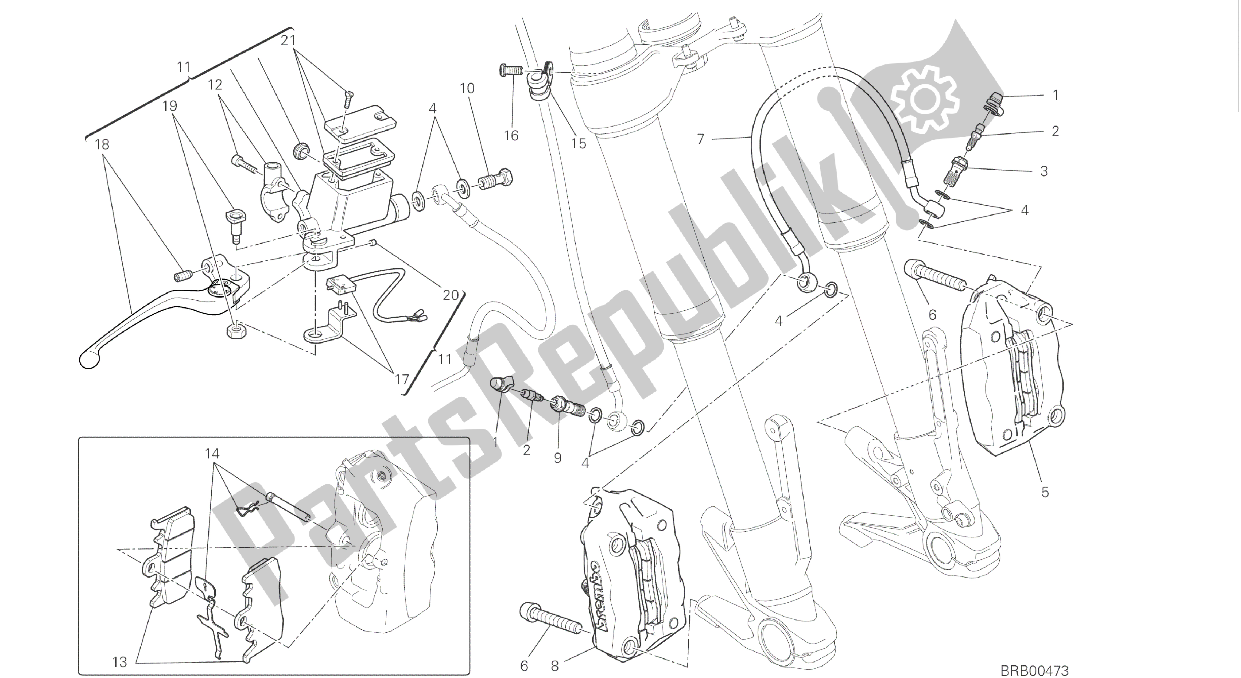Todas las partes para Dibujo 024 - Sistema De Freno Delantero [mod: Hyp Str; Xst: Marco De Grupo Aus, Eur, Fra, Jap, Twn] de Ducati Hypermotard 821 2015