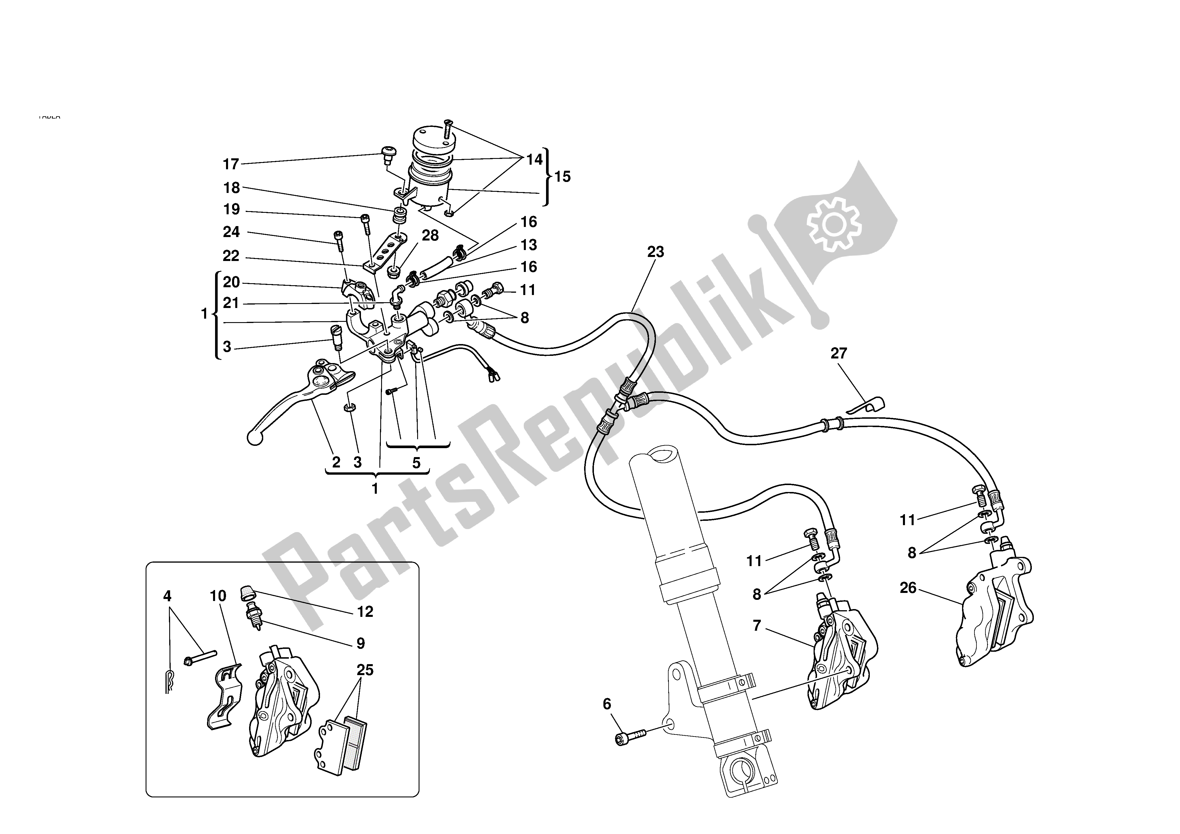 All parts for the Front Brake of the Ducati Monster 1000 2004