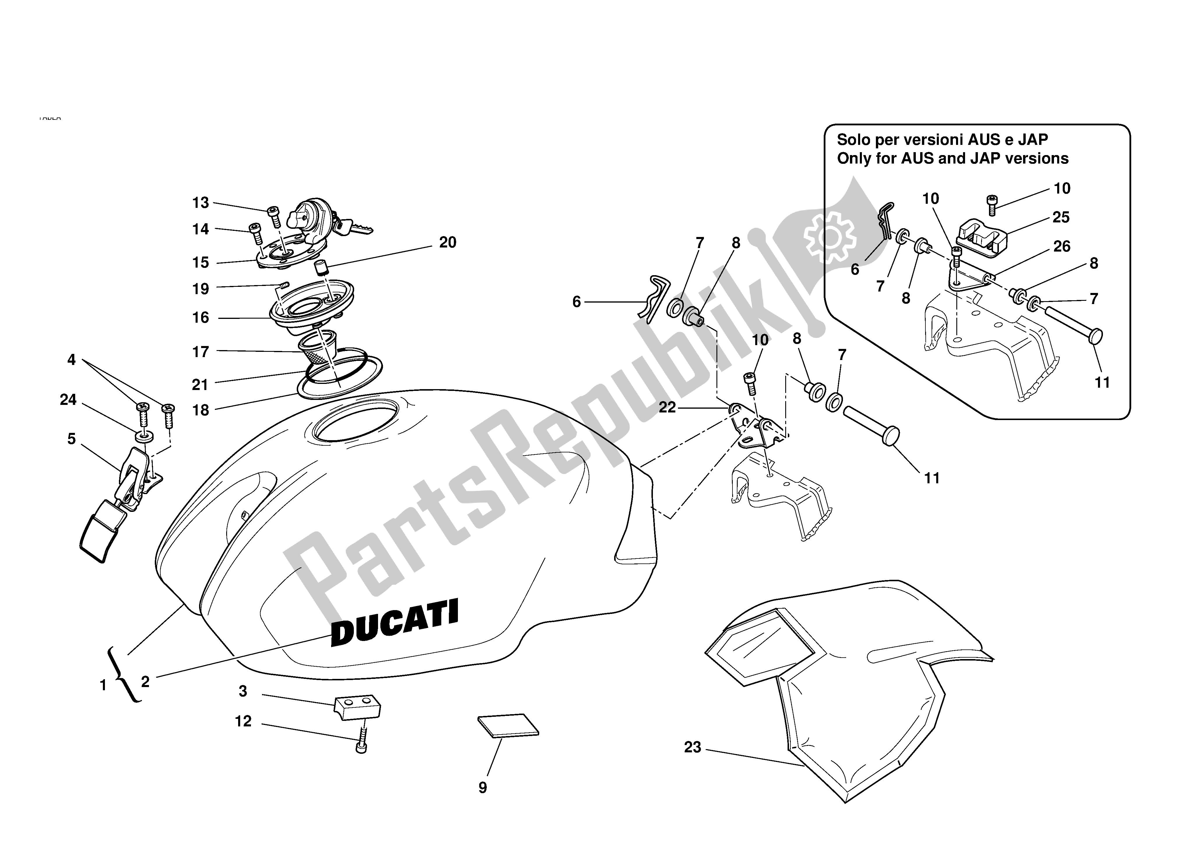 Tutte le parti per il Serbatoio Di Carburante del Ducati Monster 1000 2004