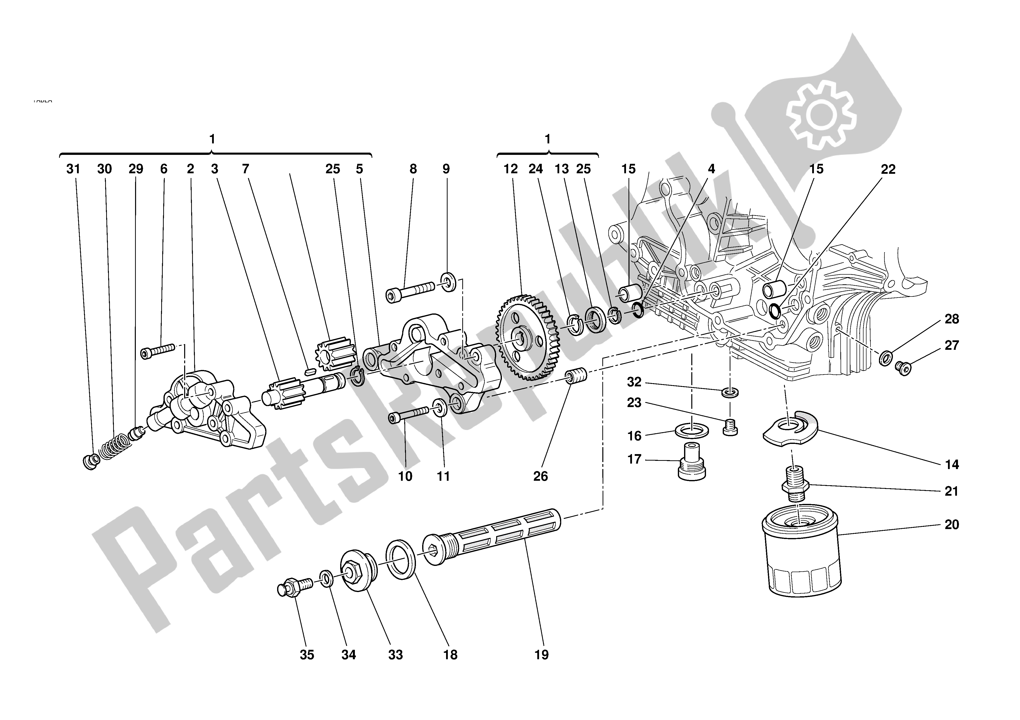 Todas las partes para Filtros Y Bomba De Aceite de Ducati Monster 1000 2004