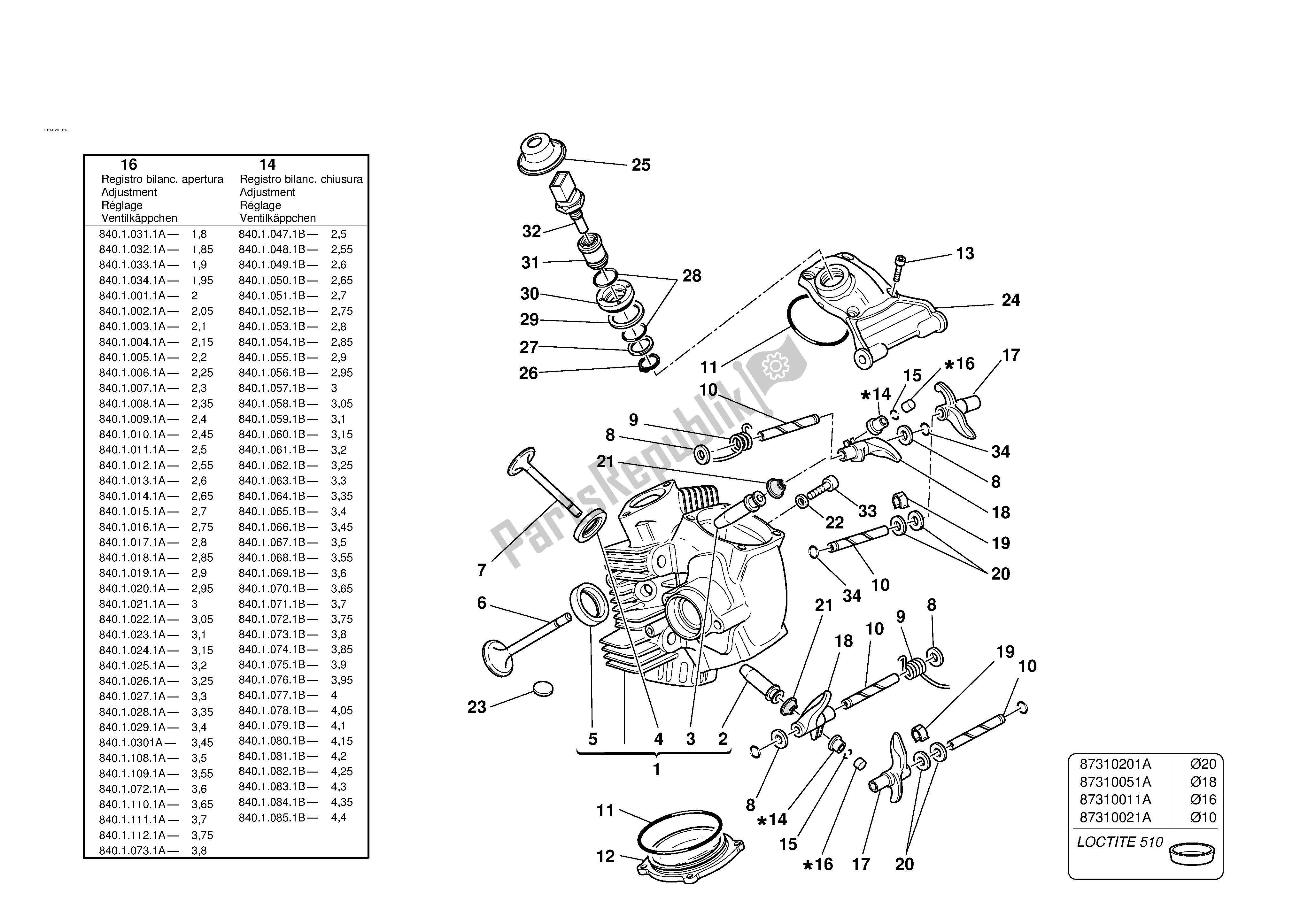 Tutte le parti per il Testa Orizzontale del Ducati Monster 1000 2004