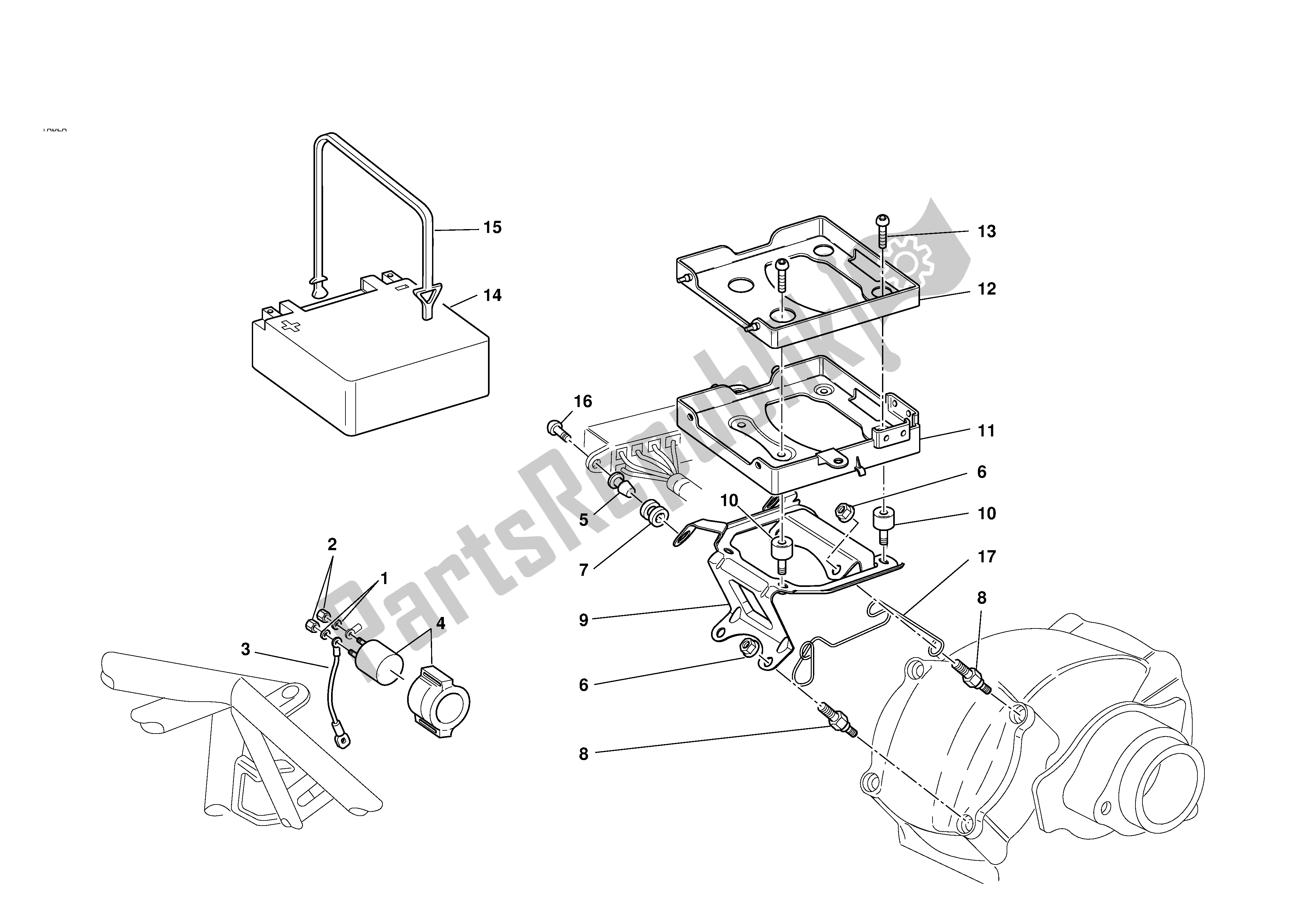 Tutte le parti per il Montaggio Scatola Batteria del Ducati Monster 1000 2004