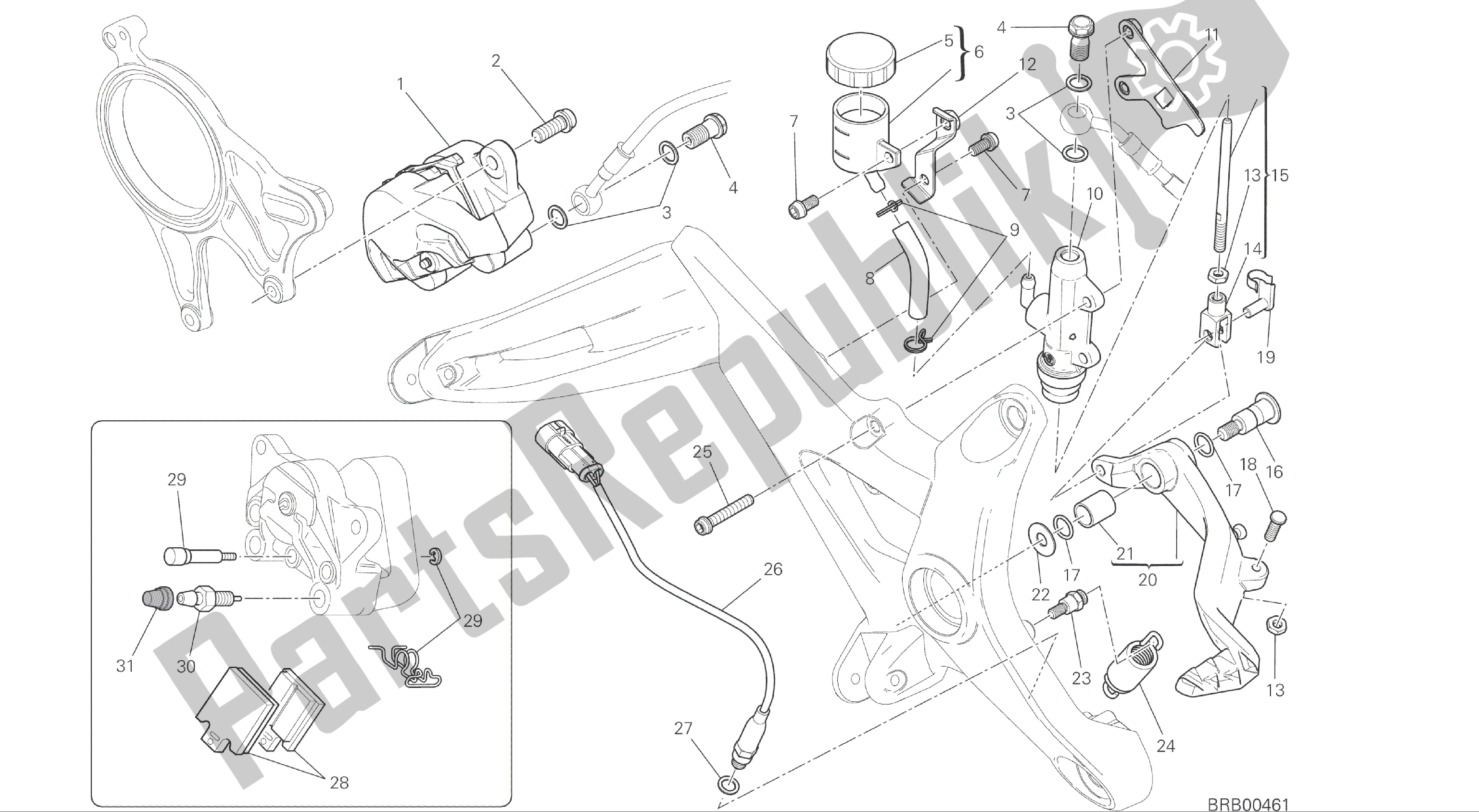 Todas las partes para Dibujo 025 - Sistema De Freno Trasero [mod: M 1200] Cuadro De Grupo de Ducati Monster 1200 2015