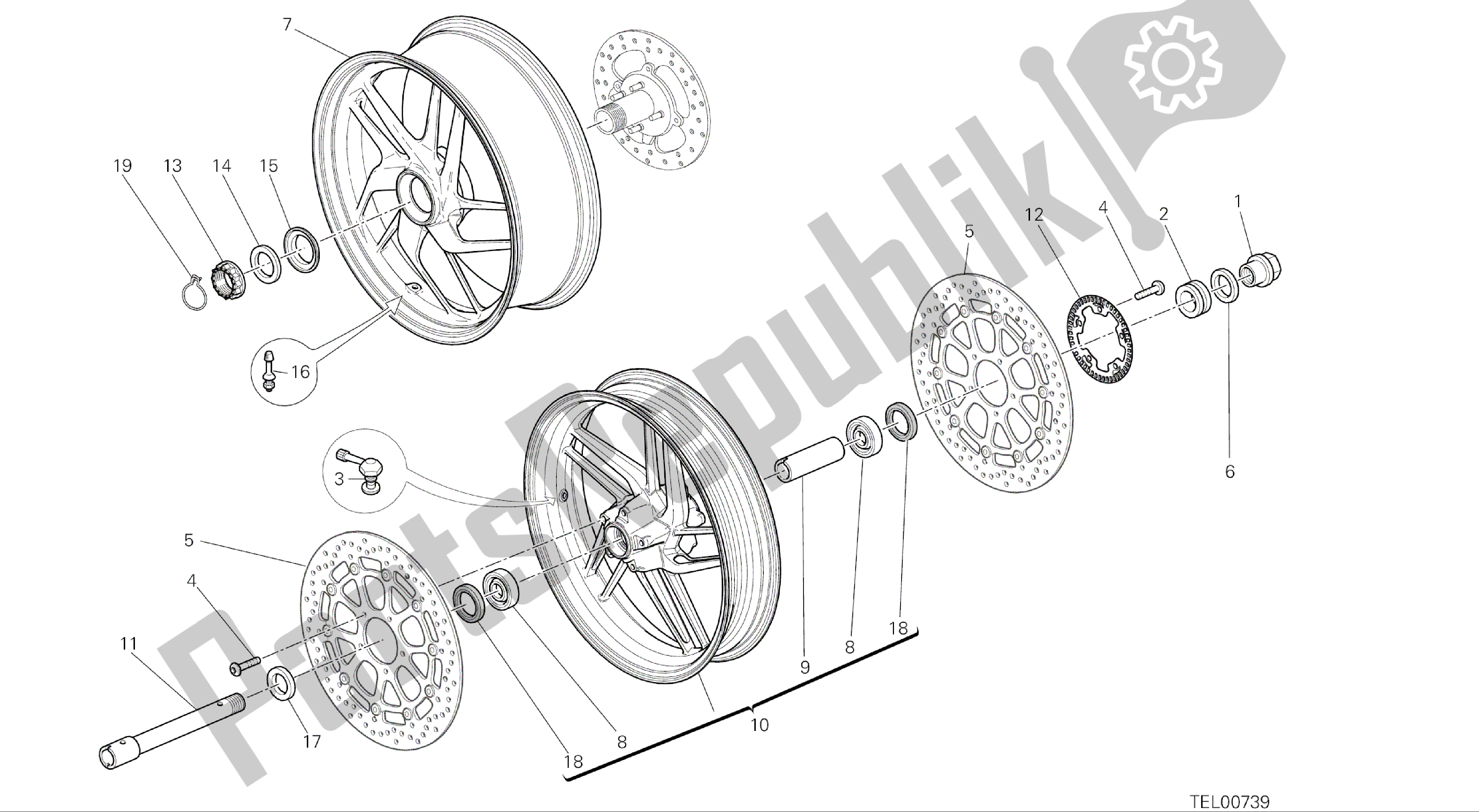 Todas las partes para Dibujo 026 - Ruota Anteriore E Posteriore [mod: M 1200] Marco De Grupo de Ducati Monster 1200 2015