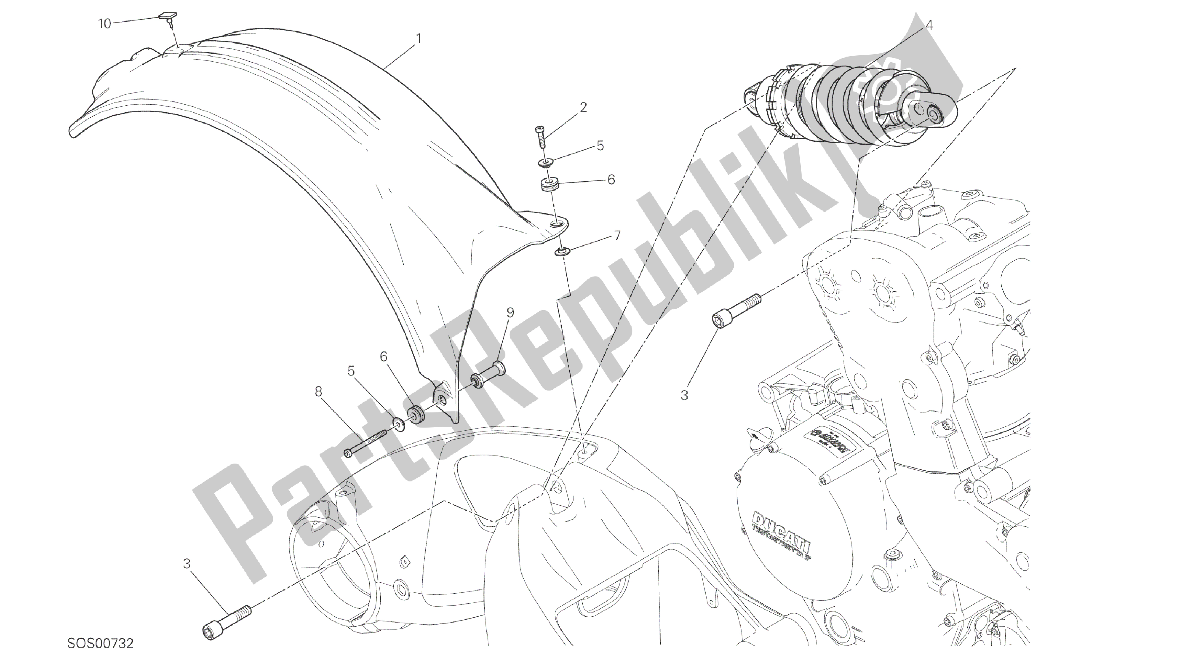 Todas las partes para Dibujo 028 - Marco De Grupo Sospensione Posteriore [mod: M 1200; Xst: Aus] de Ducati Monster 1200 2015