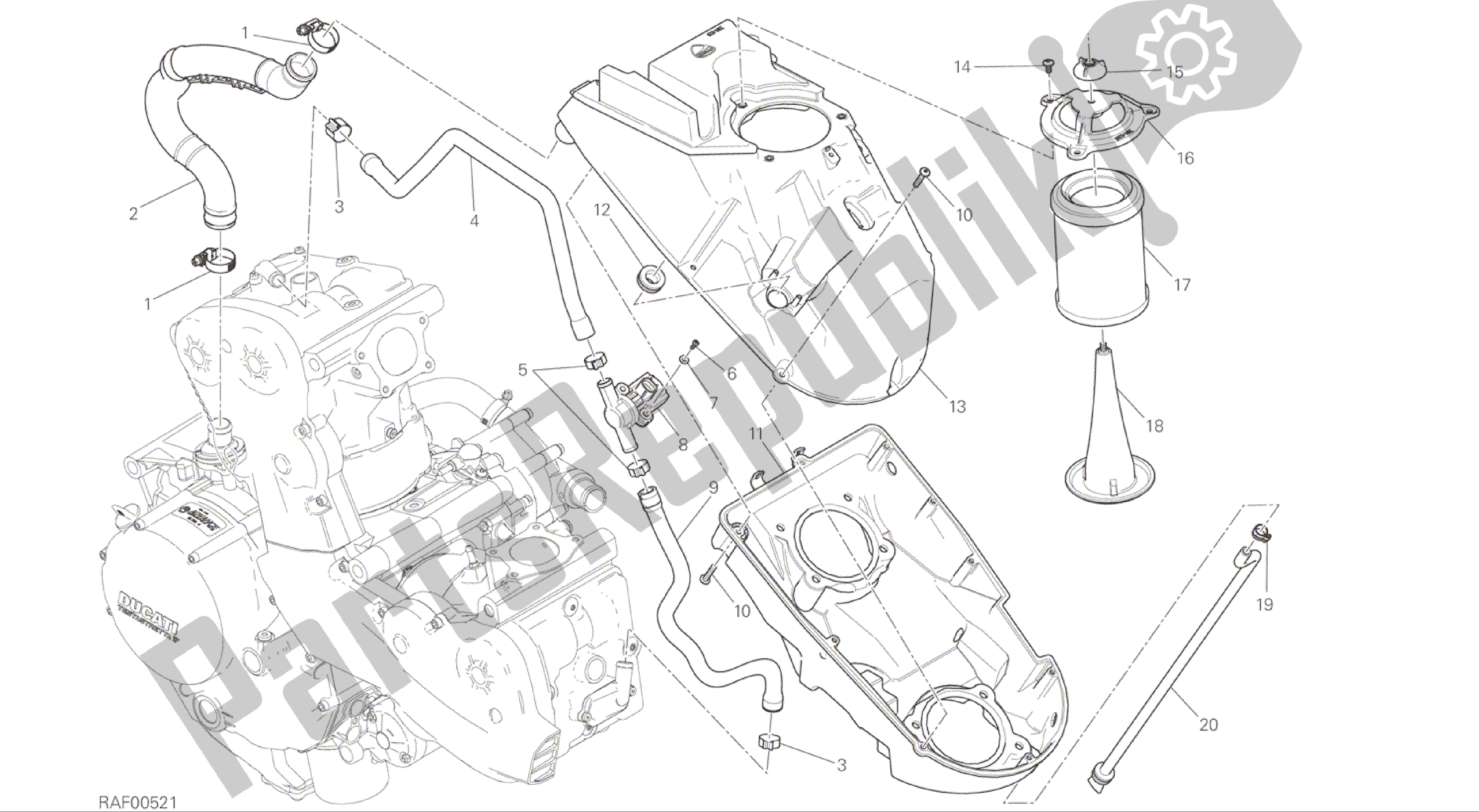 Todas las partes para Dibujo 029 - Toma De Aire - Respiradero De Aceite [mod: M 1200] Marco De Grupo de Ducati Monster 1200 2015
