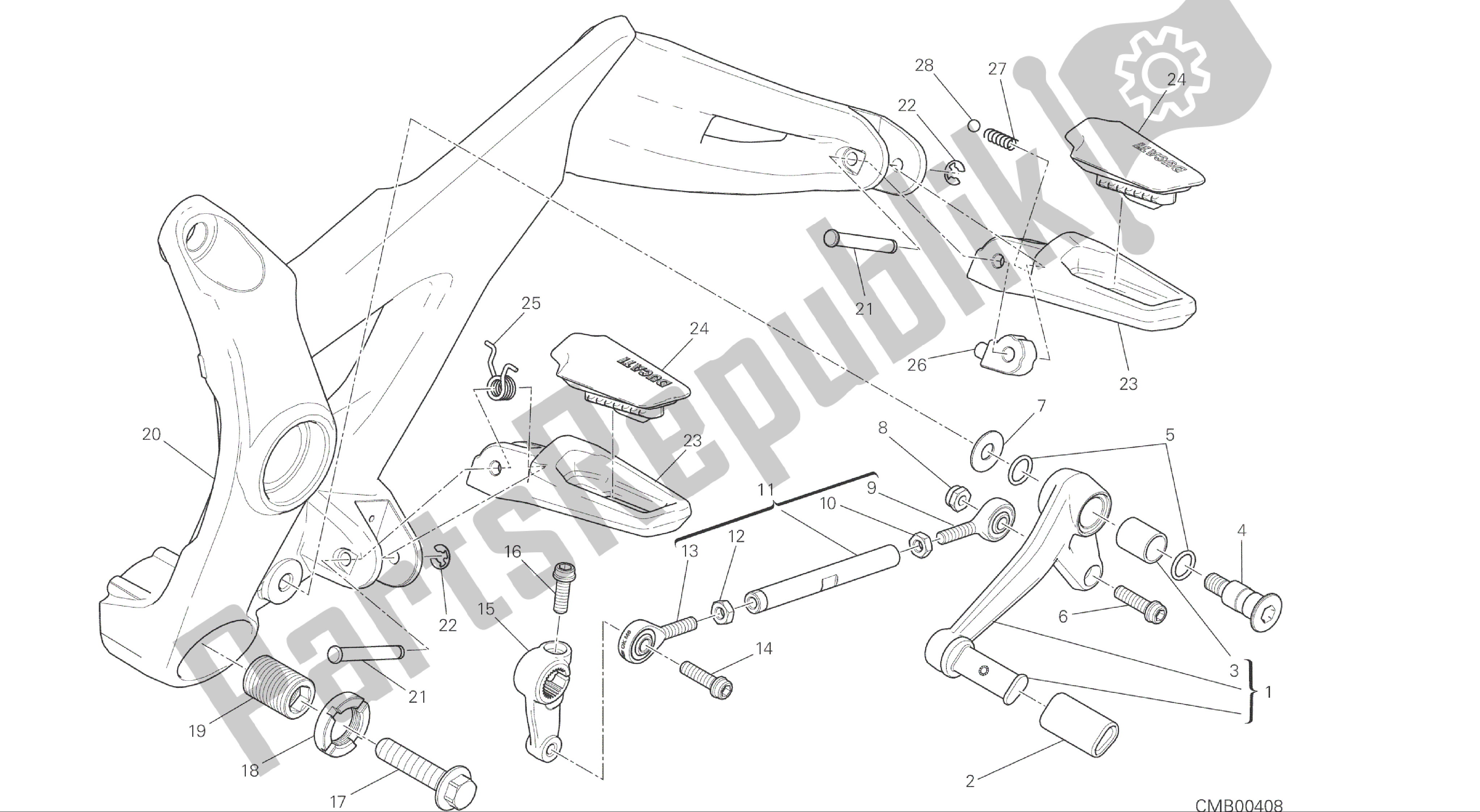 Wszystkie części do Rysunek 27a - Podnó? Ki Lewe [mod: M 1200] Stela? Grupowy Ducati Monster 1200 2015