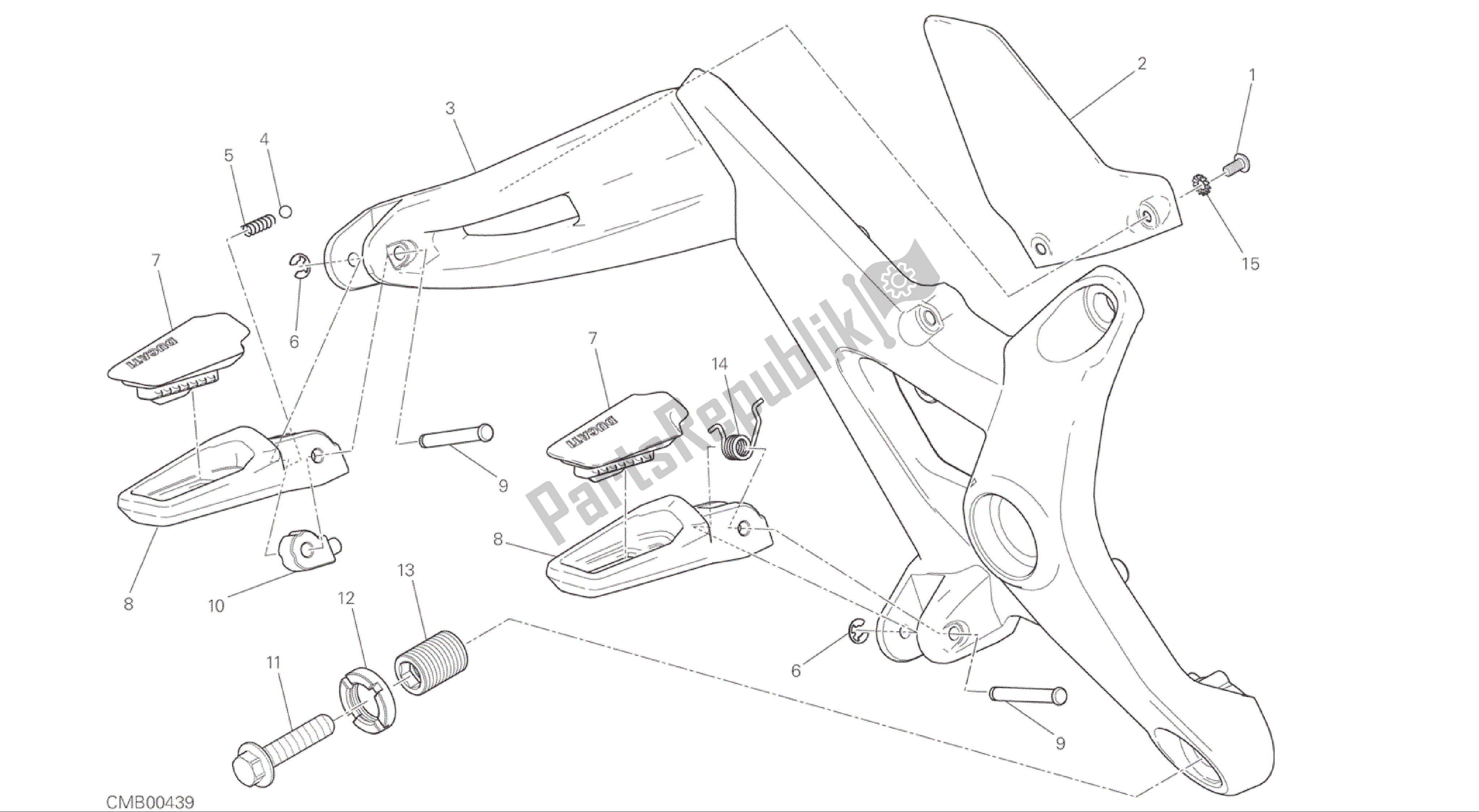 Todas las partes para Dibujo 27b - Reposapiés, Marco De Grupo Derecho [mod: M 1200] de Ducati Monster 1200 2015