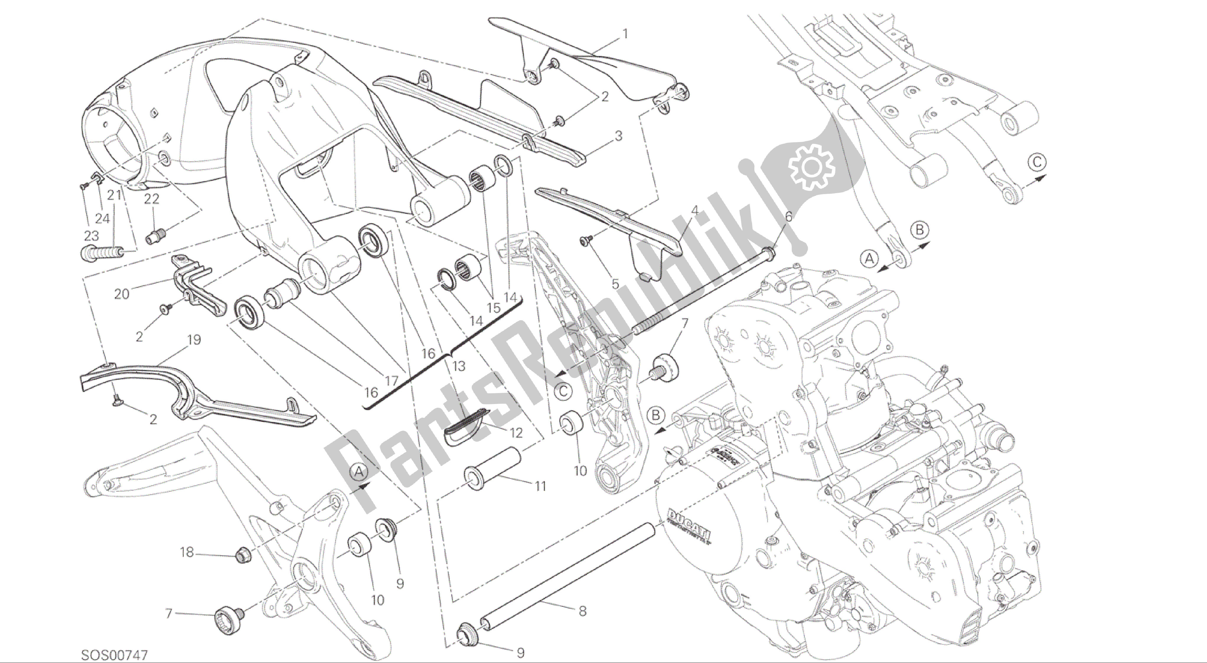 Todas las partes para Dibujo 28a - Forcellone Posteriore [mod: M1200; Xst: Sujetador, Chn, Eur, Fra, Jap, Twn] Marco De Grupo de Ducati Monster 1200 2015