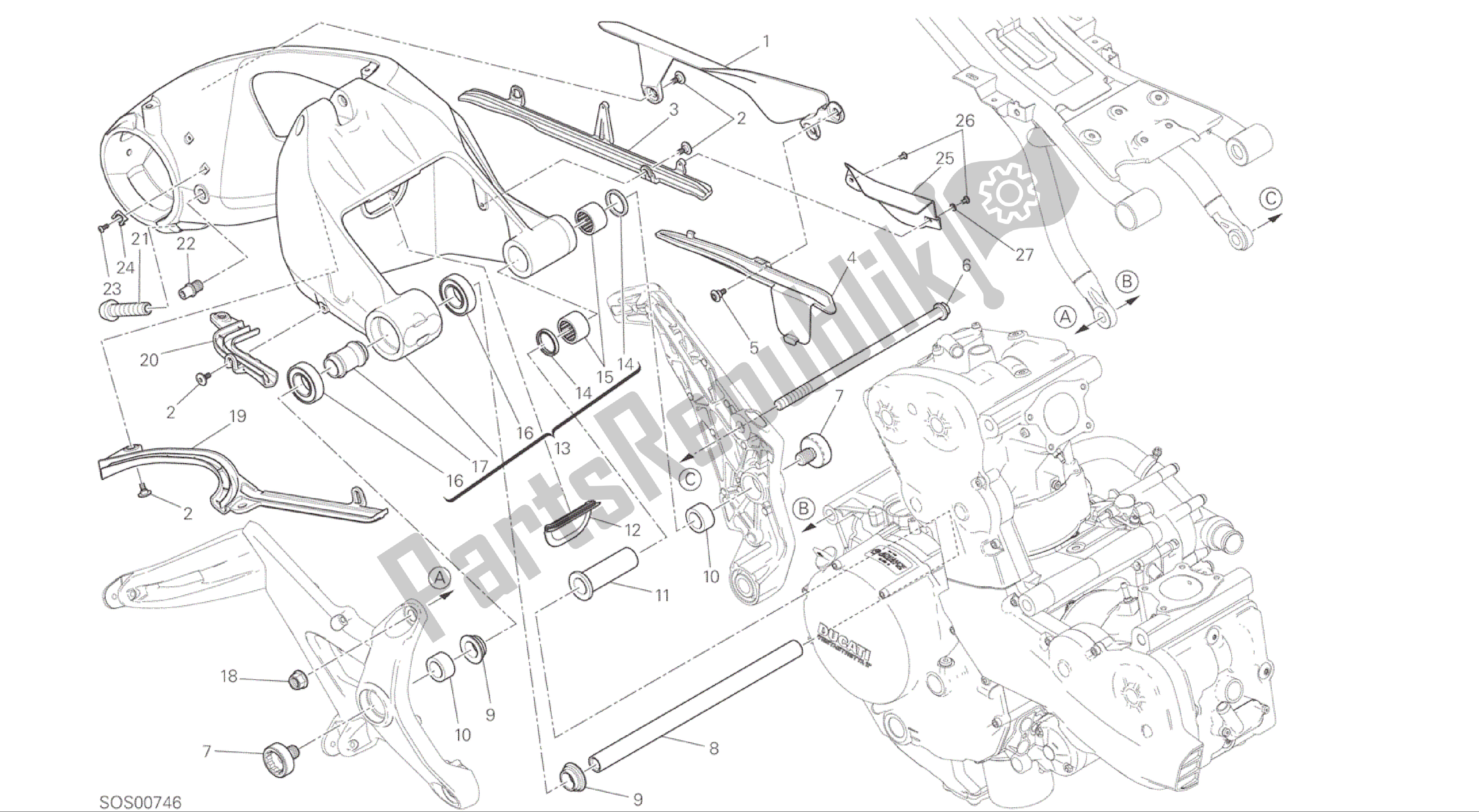 Todas las partes para Dibujo 28a - Forcellone Posteriore [mod: M 1200; Xst: Aus] Marco De Grupo de Ducati Monster 1200 2015