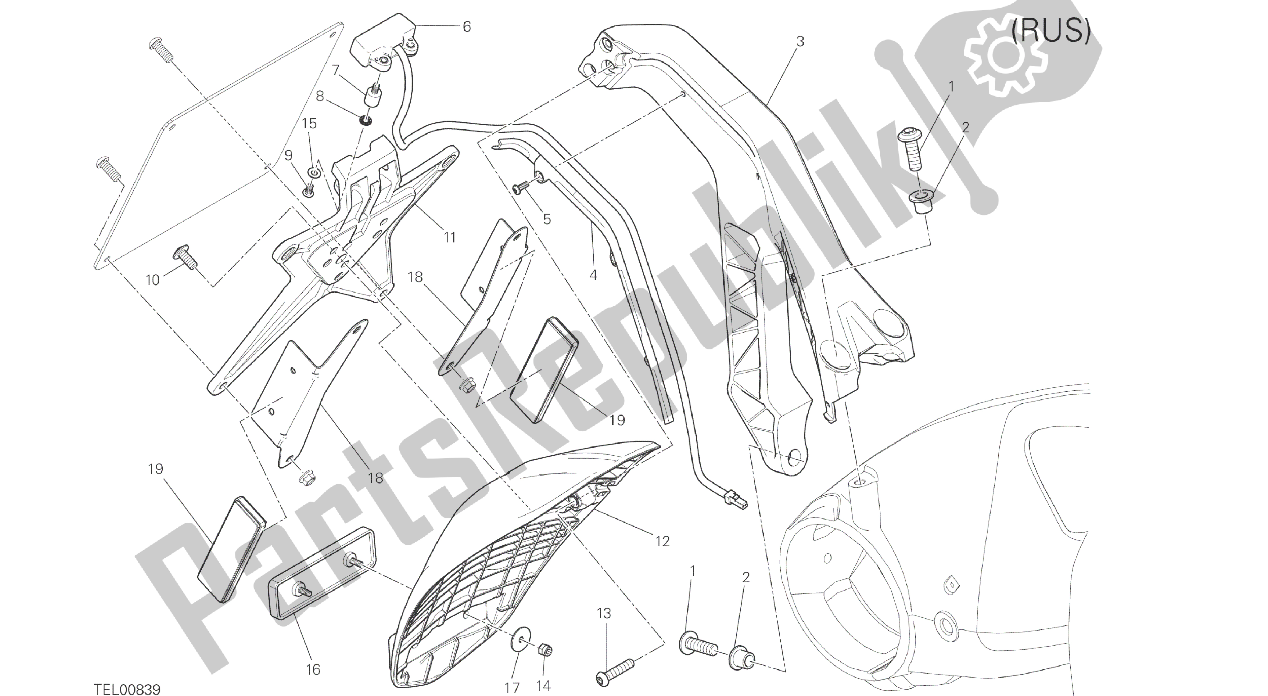 Todas las partes para Dibujo 28b - Portaplacas [mod: M 1200; Xst: Eur] Grupo Eléctrico de Ducati Monster 1200 2015