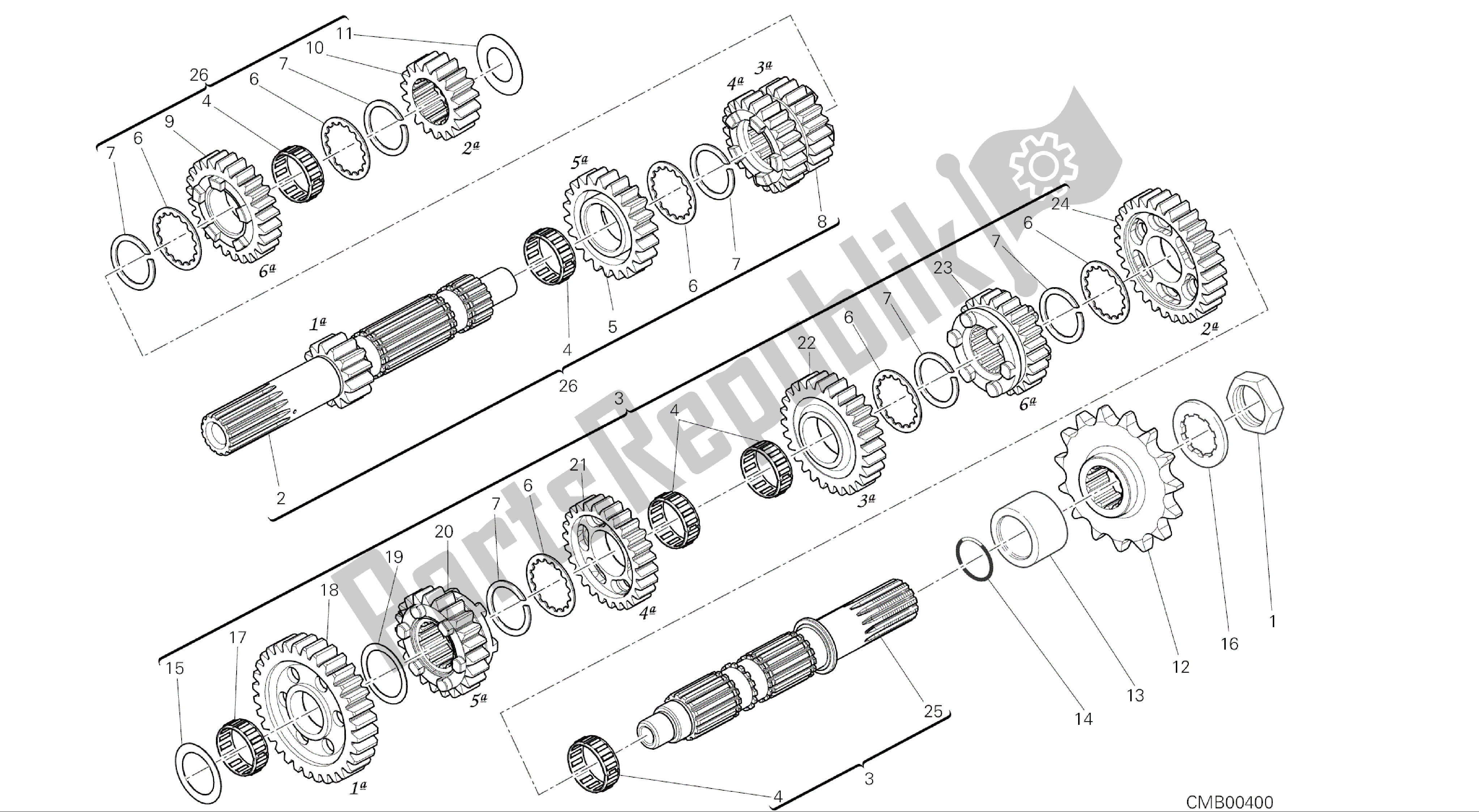 Toutes les pièces pour le Dessin 003 - Groupe Réducteur [mod: M 1200] Groupe Moteur du Ducati Monster 1200 2015