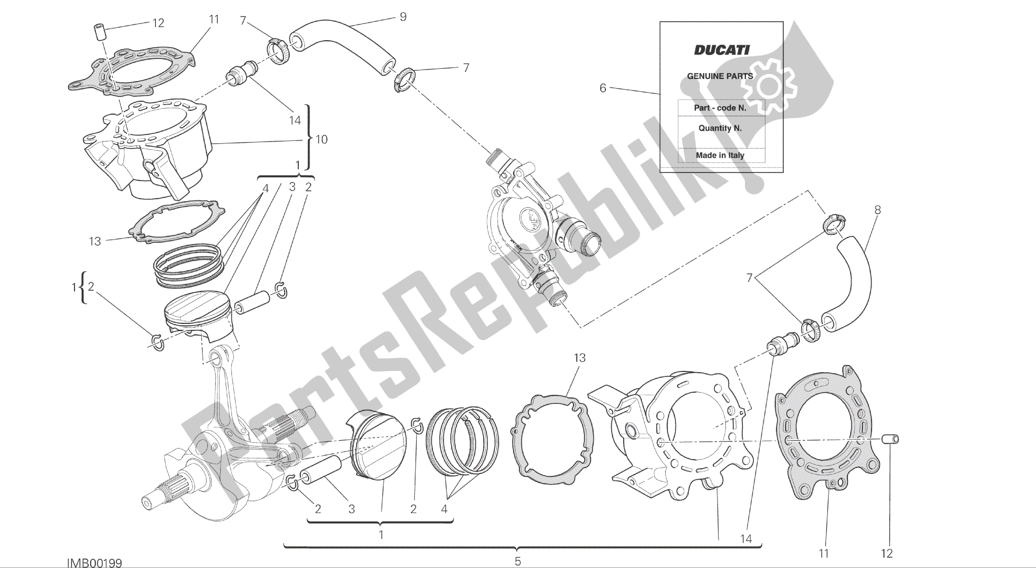 Todas las partes para Dibujo 007 - Cilindros - Pistones [mod: M 1200] Motor De Grupo de Ducati Monster 1200 2015